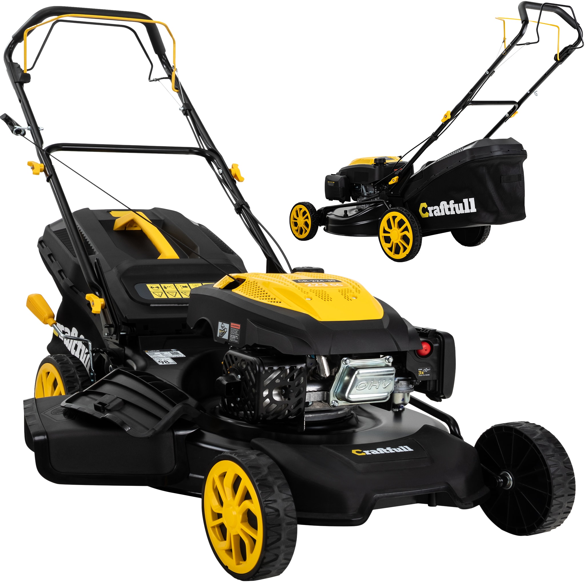 Craftfull Premium Benzin-Rasenm&auml;her CR-224-30, 223cm&sup3; Motor, Selbstfahrantrieb, 5,1 kW (Schwarz/Gelb) 