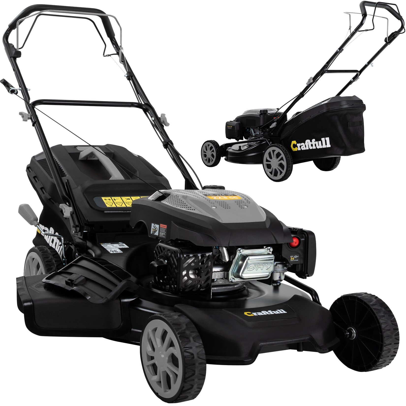 Premium Benzin-Rasenmäher CR-224-30, 223cm³ Motor, Selbstfahrantrieb, 5,1 kW (Schwarz/Grau)