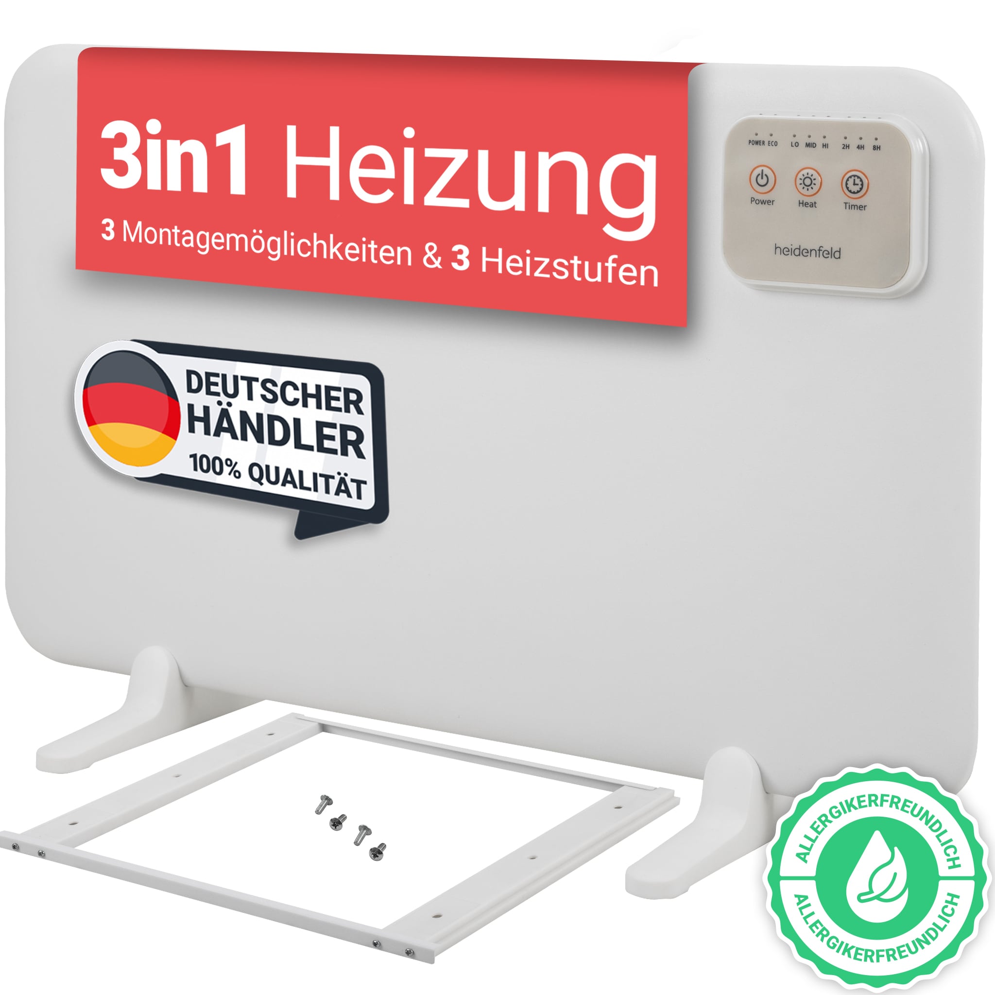 Heidenfeld 3in1 Tischheizung HF-TH120, Abschaltautomatik, Montagematerial inklusive 