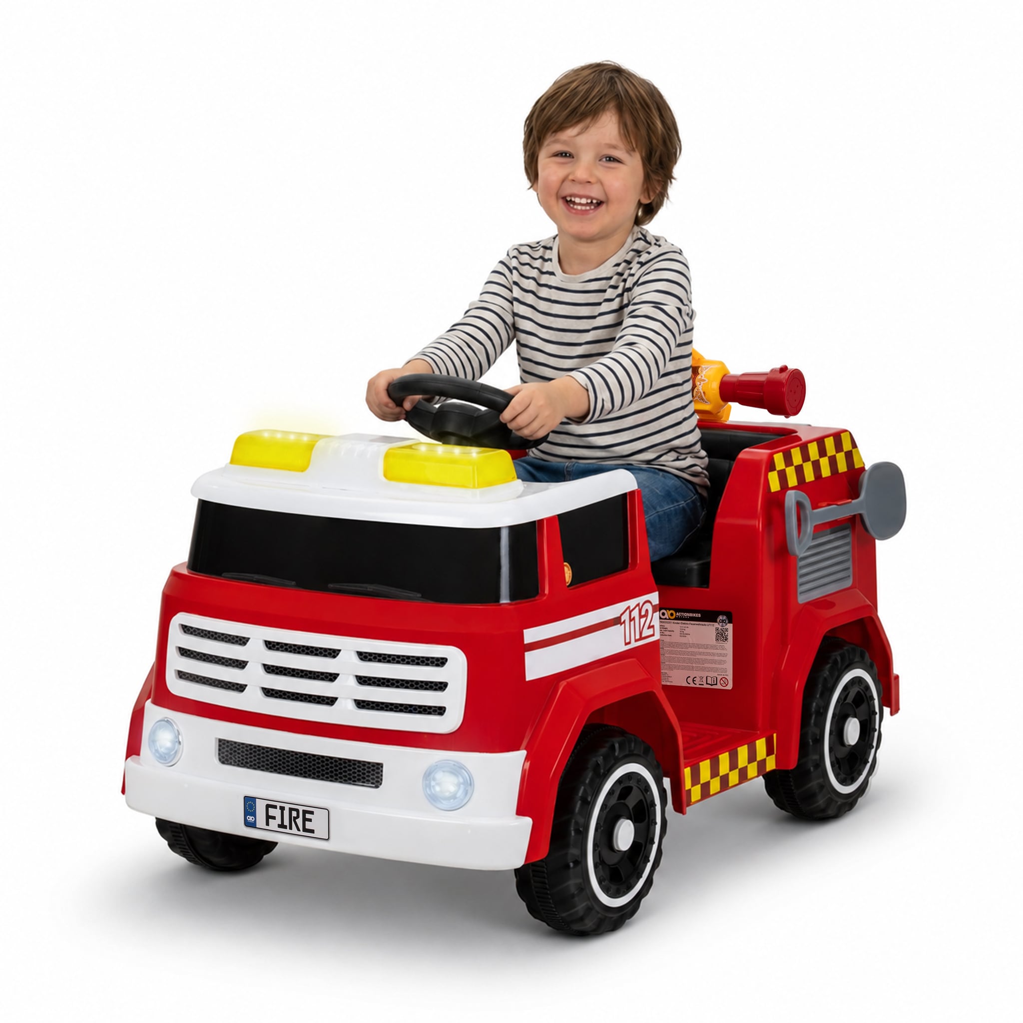 Kinder-Elektro-Feuerwehrauto LF112, Wasserspritze, Sirene, Sprechanlage, Einsatzlicht, 50W, MP3 