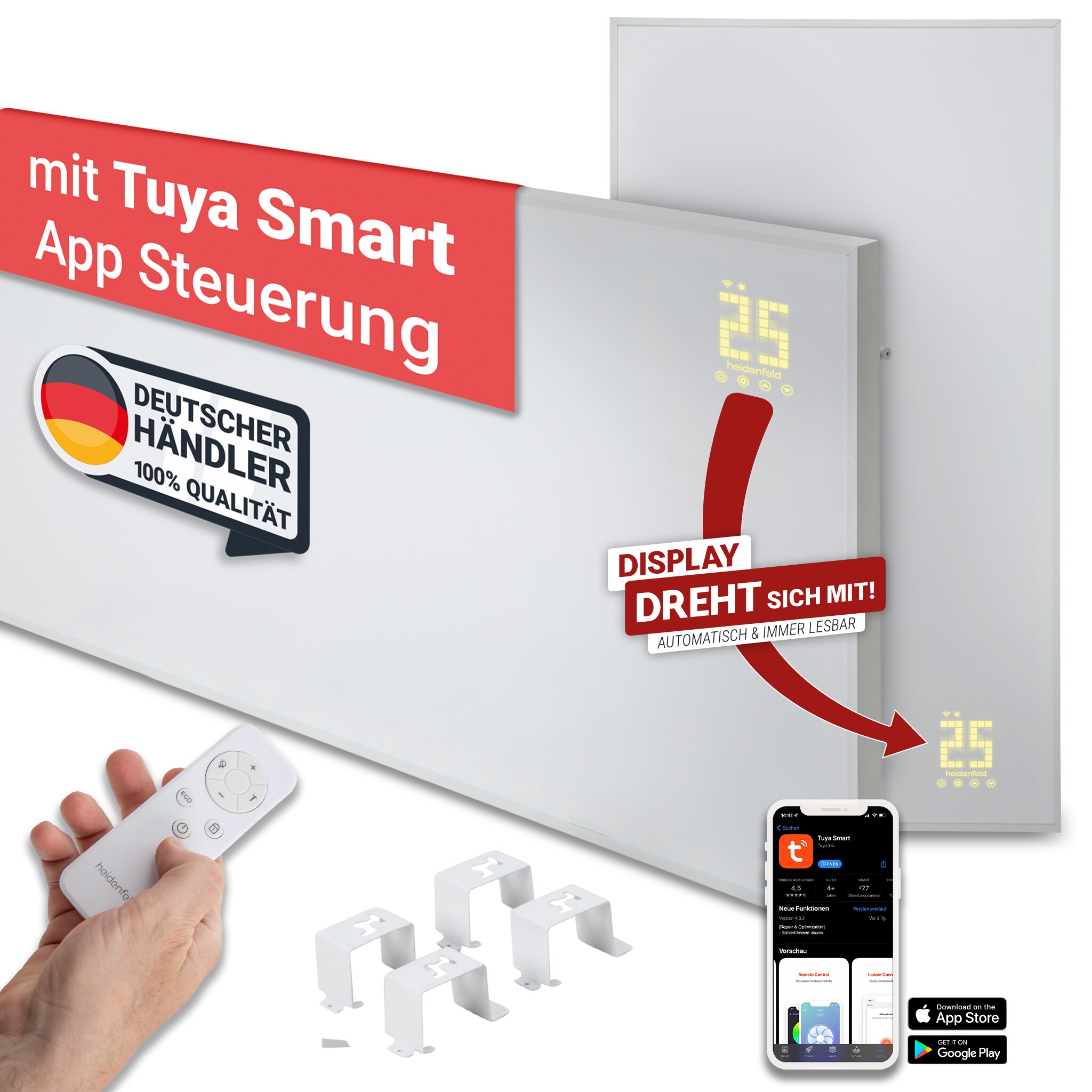 Heidenfeld Infrarotheizung HF-HP140 2.0, 3in1 Steuerung, Kindersicherung (300 Watt) 