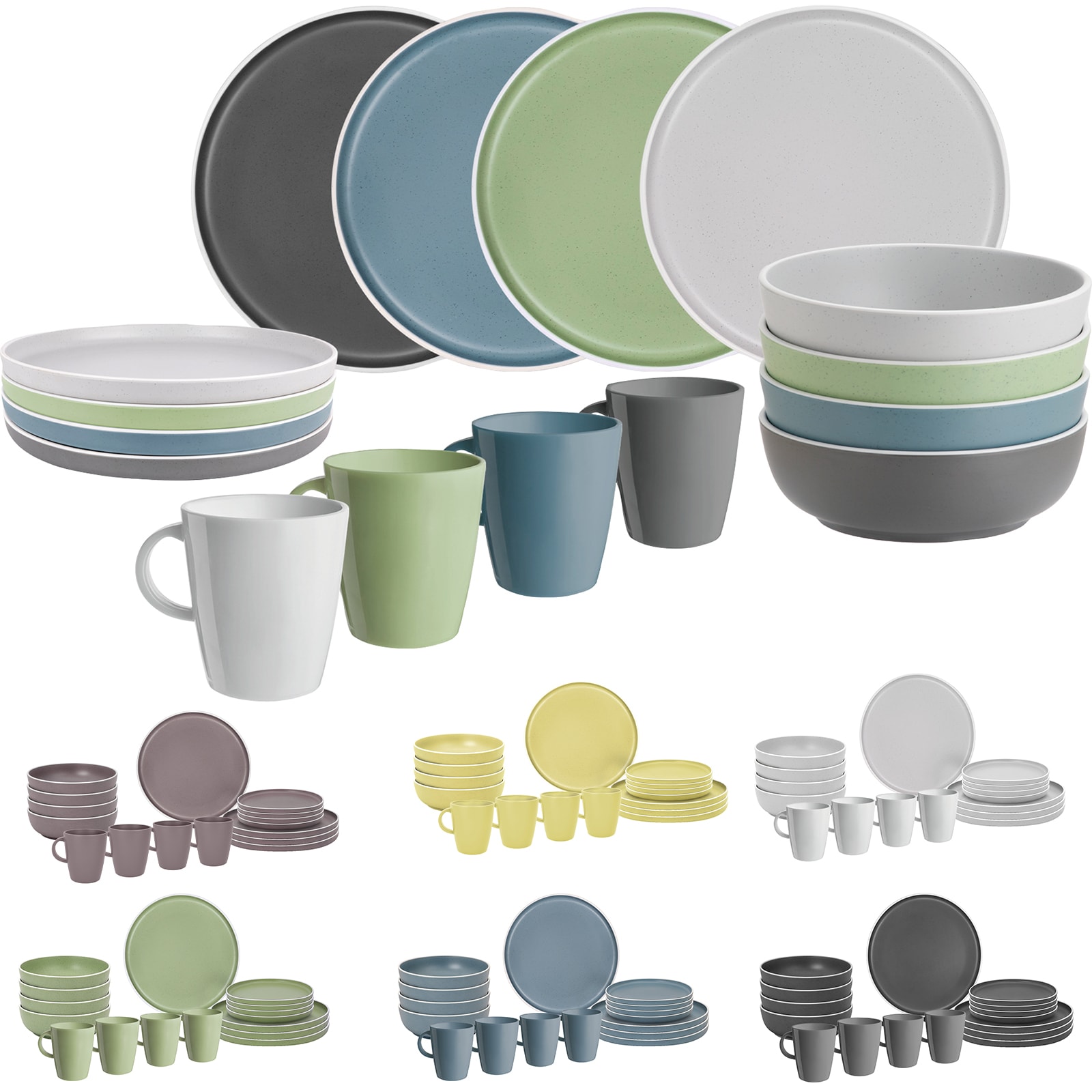 BRUNNER Melamin Geschirr Set Lunch Box Dolomit Stone Touch Camping Teller 16tlg Farbe: Multicolor 