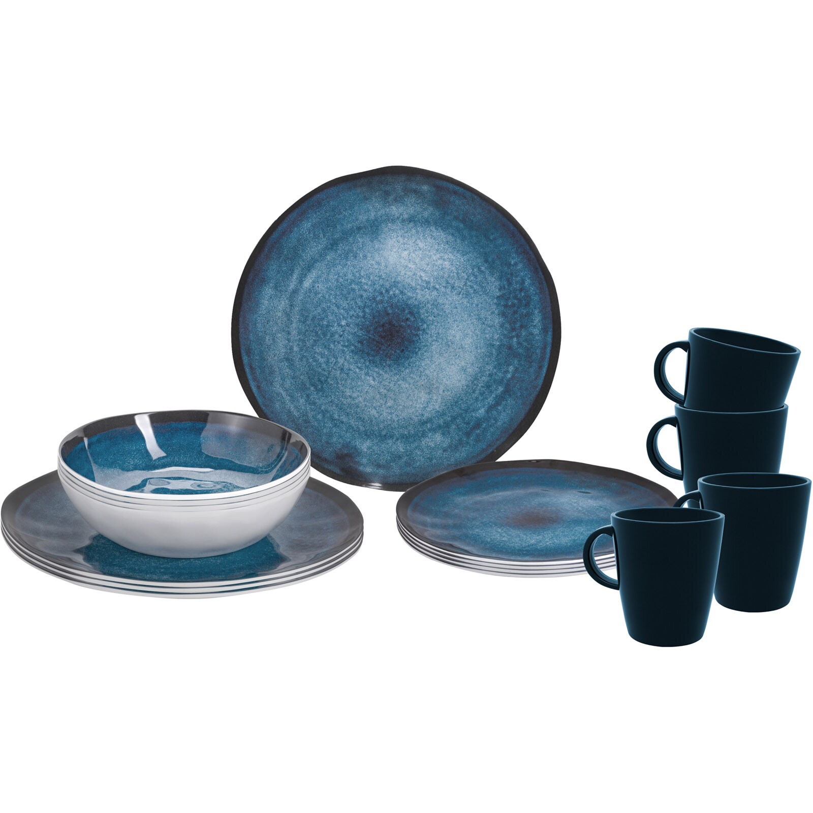 BRUNNER Campinggeschirr Set Breeze Camping Geschirr Teller Tassen Melamin 16tlg 