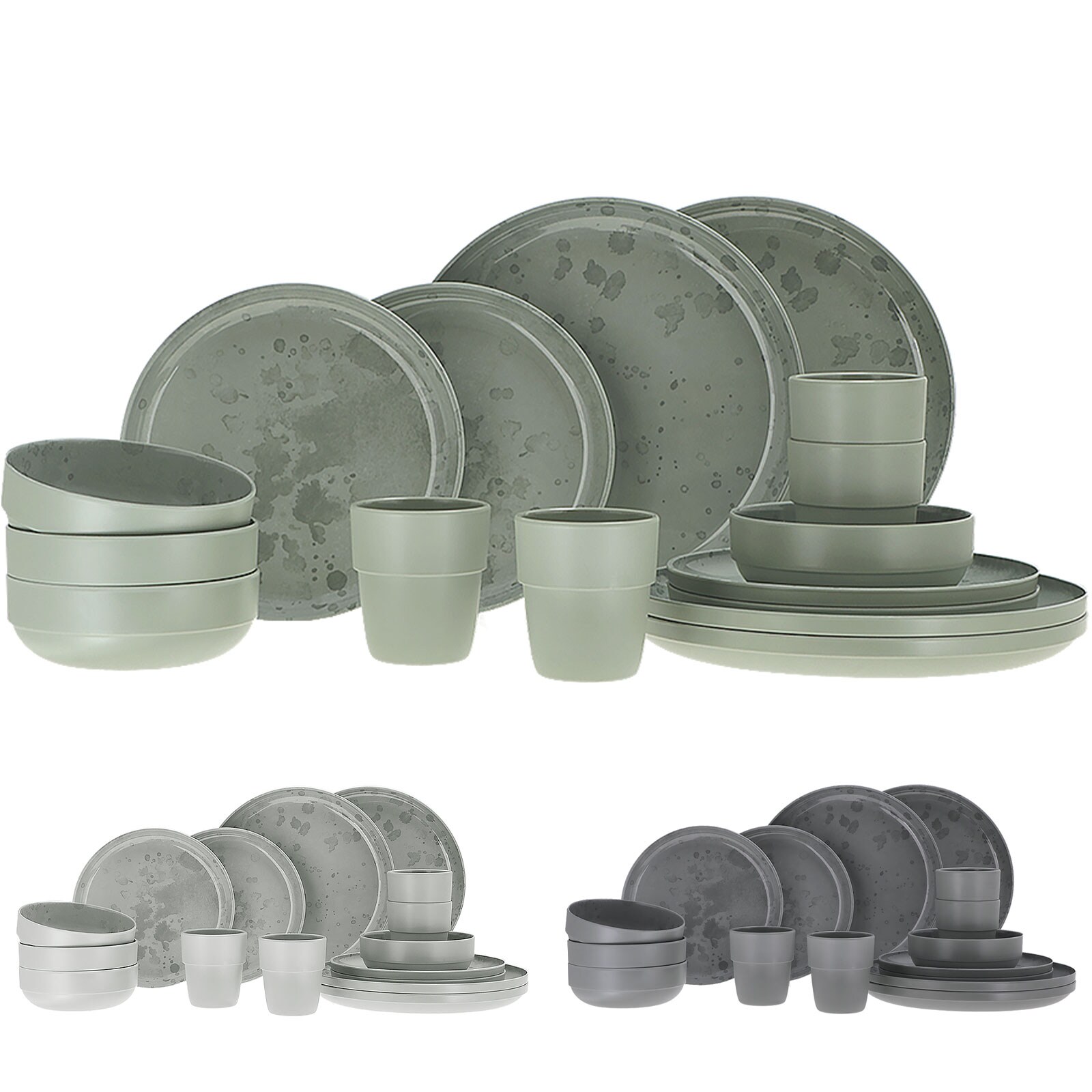 Melamin Geschirr Set Palma Camping Reise Keramik Optik 16 teilig Farbe: Dark Grey
