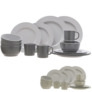 TRAVELLIFE Melamin Geschirr Set Palma Camping Glasierte Keramik Optik 16 teilig Farbe: grey 