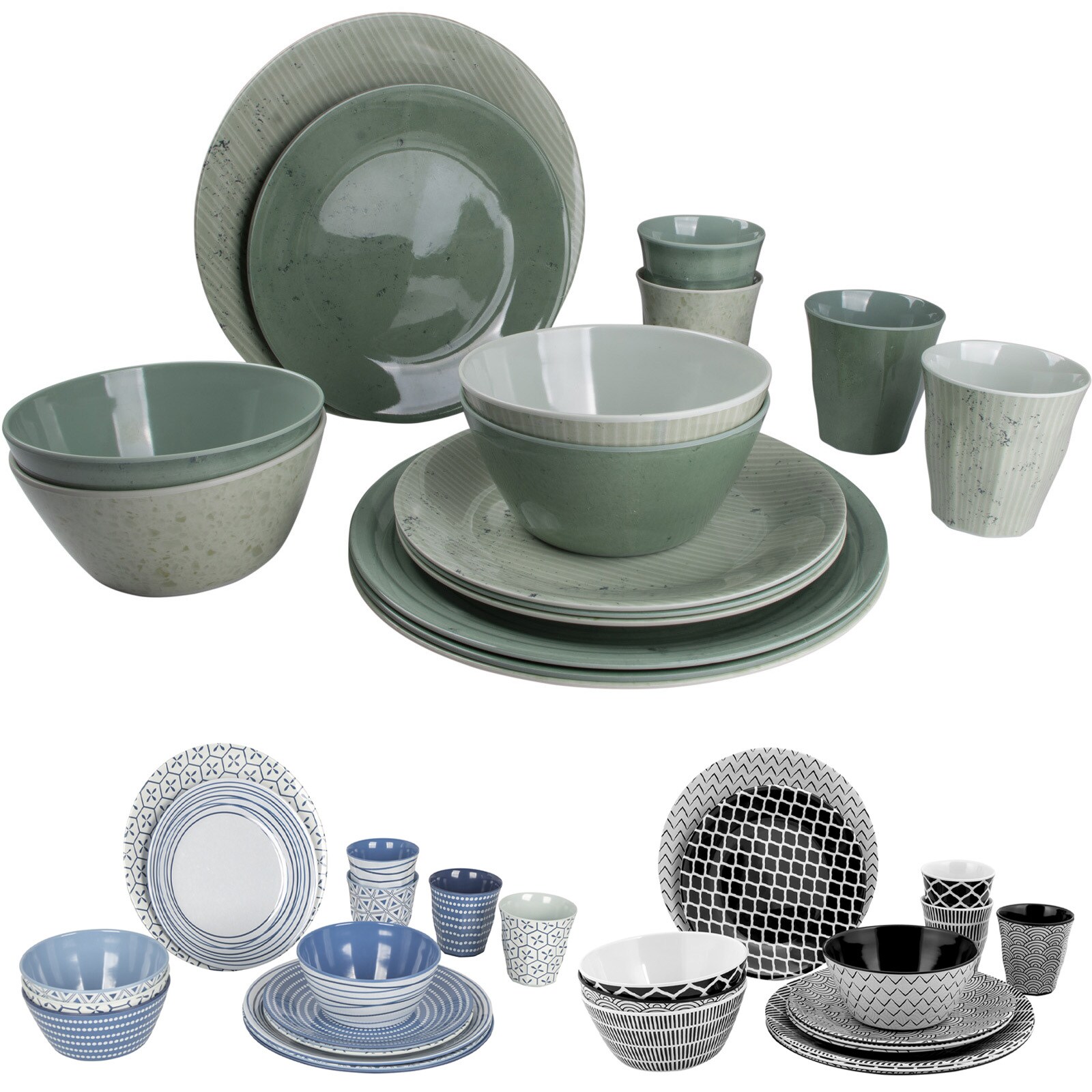 BO-CAMP Melamin Campinggeschirr Set Mix&Match Essgeschirr Teller Becher 16tlg Farbe: schwarz 