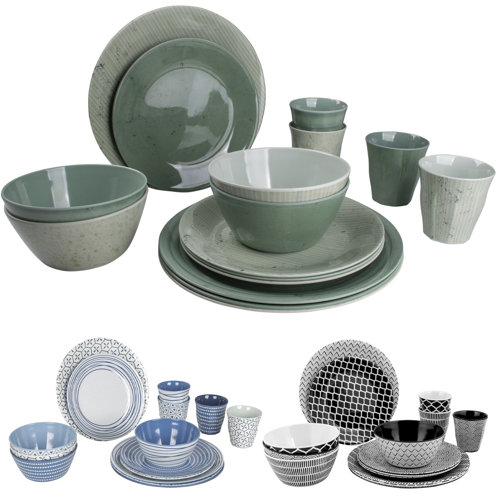 BO-CAMP Melamin Campinggeschirr Set Mix&Match Essgeschirr Teller Becher 16tlg Farbe: blau 