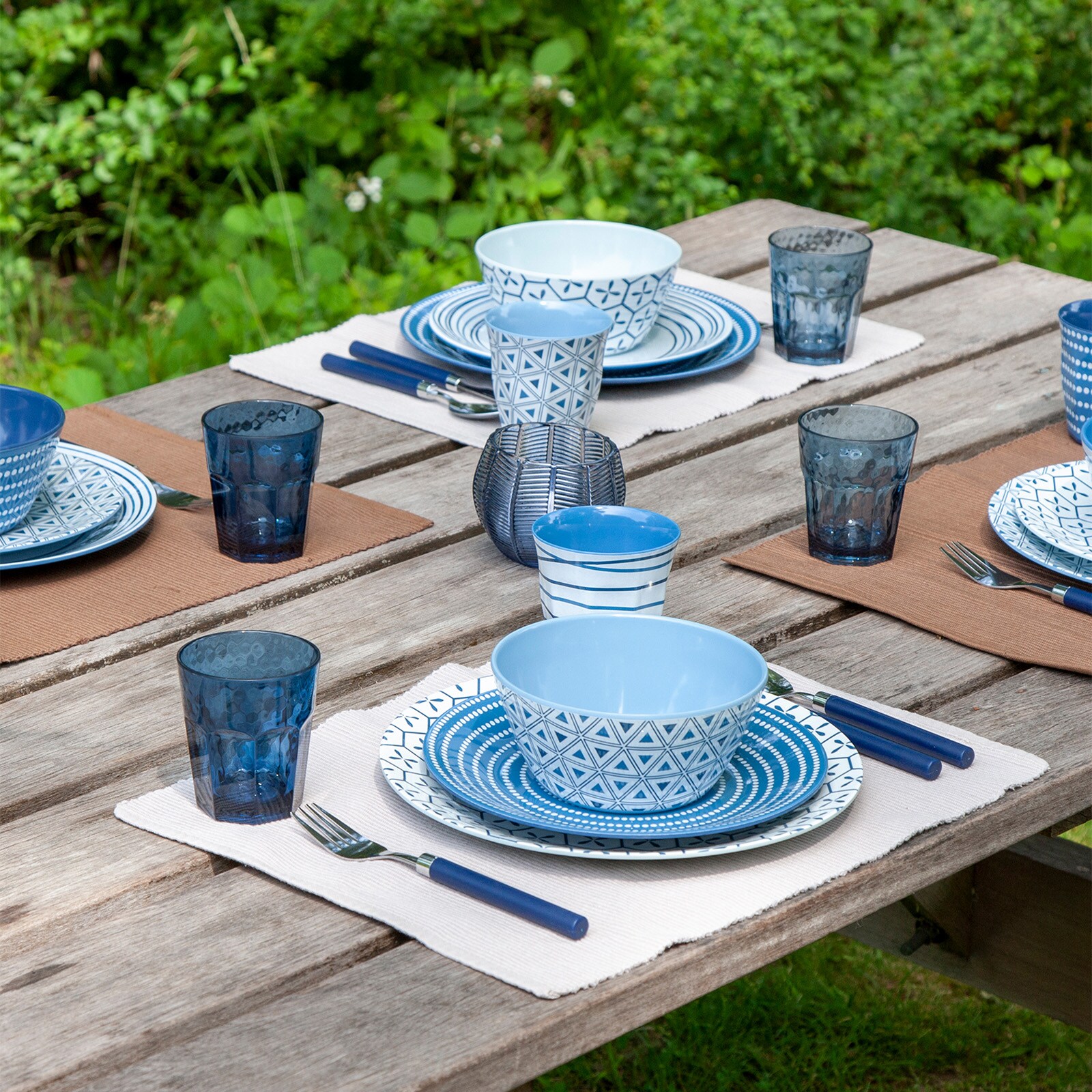 Picknick Set Camping Geschirr - Komplettset Mit Besteck & Schneidebrettern In Blau