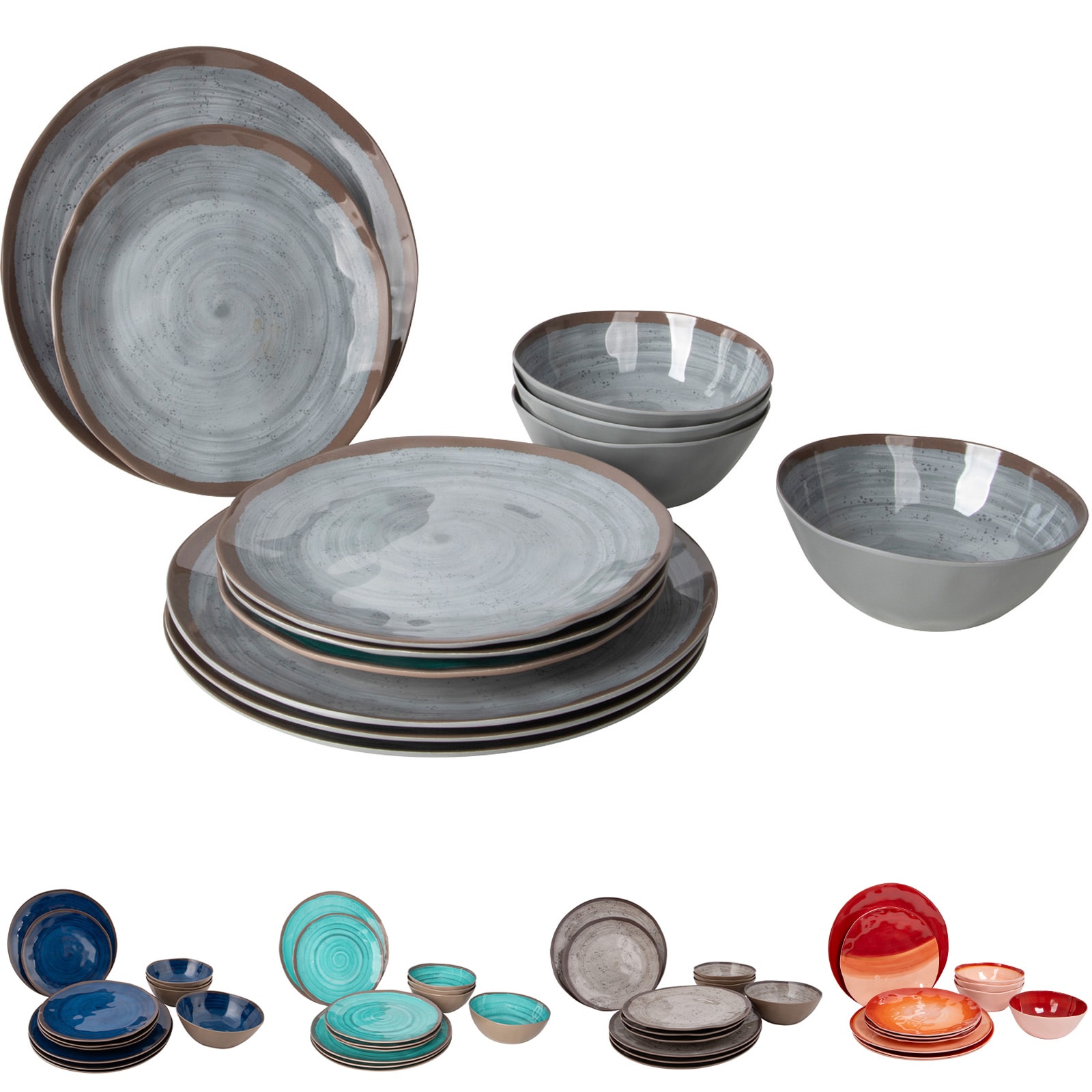 BO-CAMP Melamin Geschirr Set Halo Camping Essgeschirr Reise Picknick Teller Farbe: Rot 