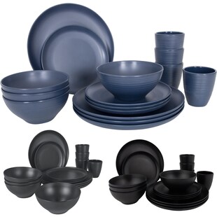 BO-CAMP Melamin Campinggeschirr Set Orville Reise Essgeschirr Teller Becher 16tlg Farbe: blau 