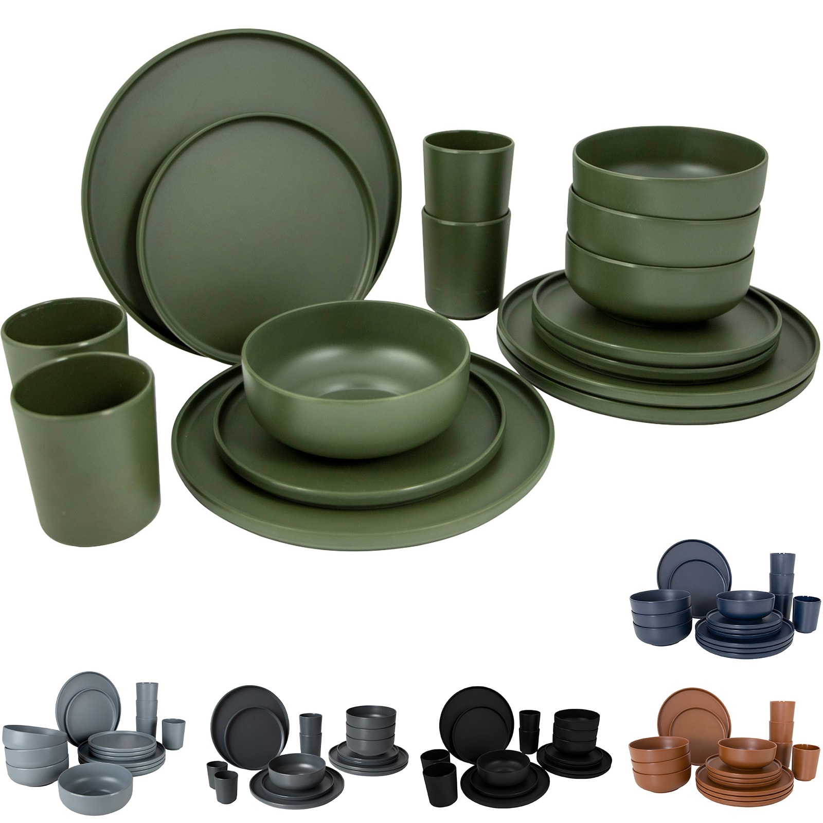 BO-CAMP Melamin Campinggeschirr Set Patom Reise Essgeschirr Teller Becher 16tlg Farbe: anthrazit 