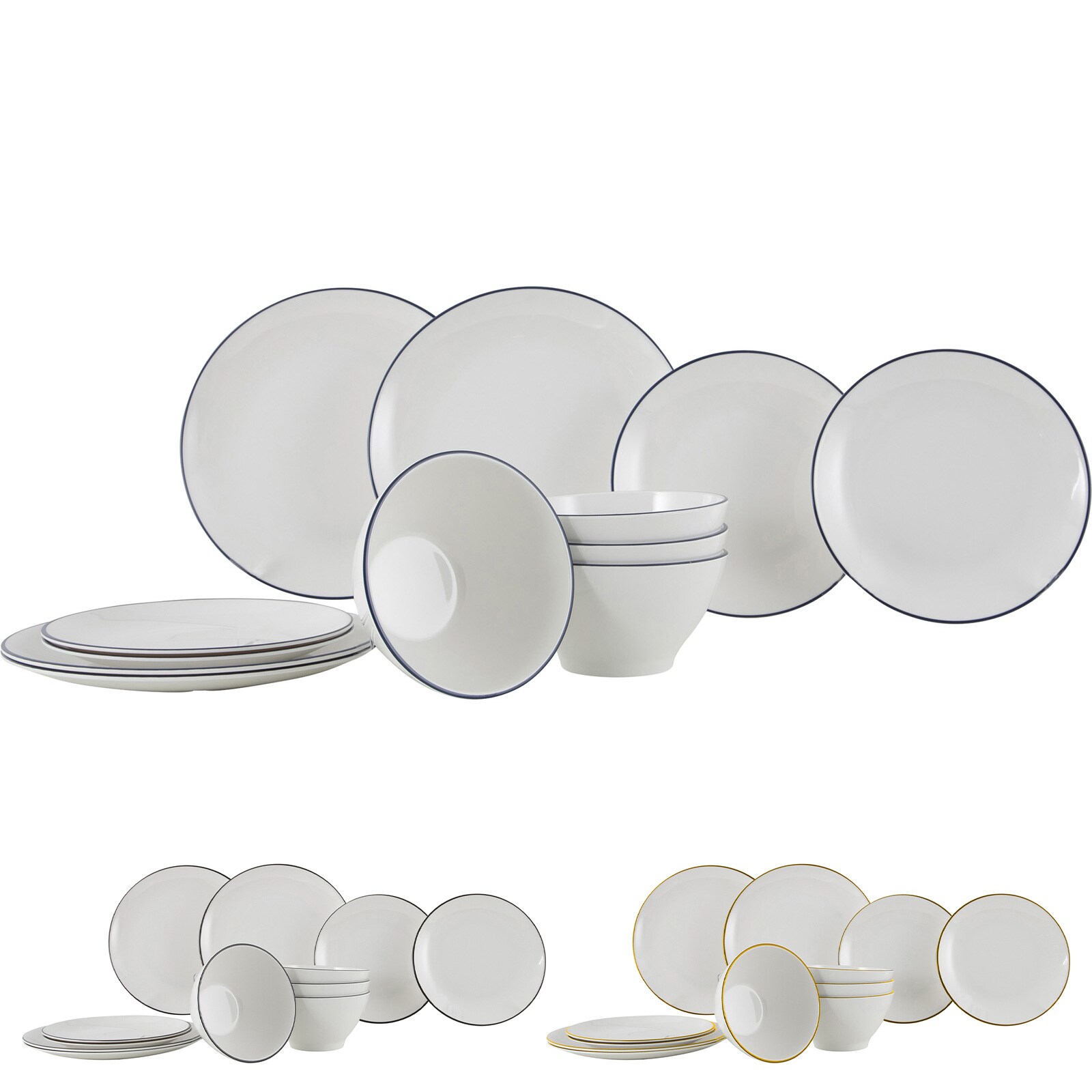 GIMEX Melamin Geschirr Set Linea Line Camping Essgeschirr Reise Picknick Teller Farbe: schwarz 