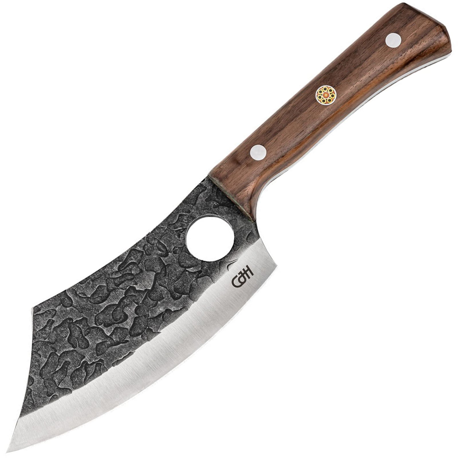 CJH Outdoor Kochmesser Full Tang Camping G&uuml;rtelmesser Scheide Walnuss Holz 