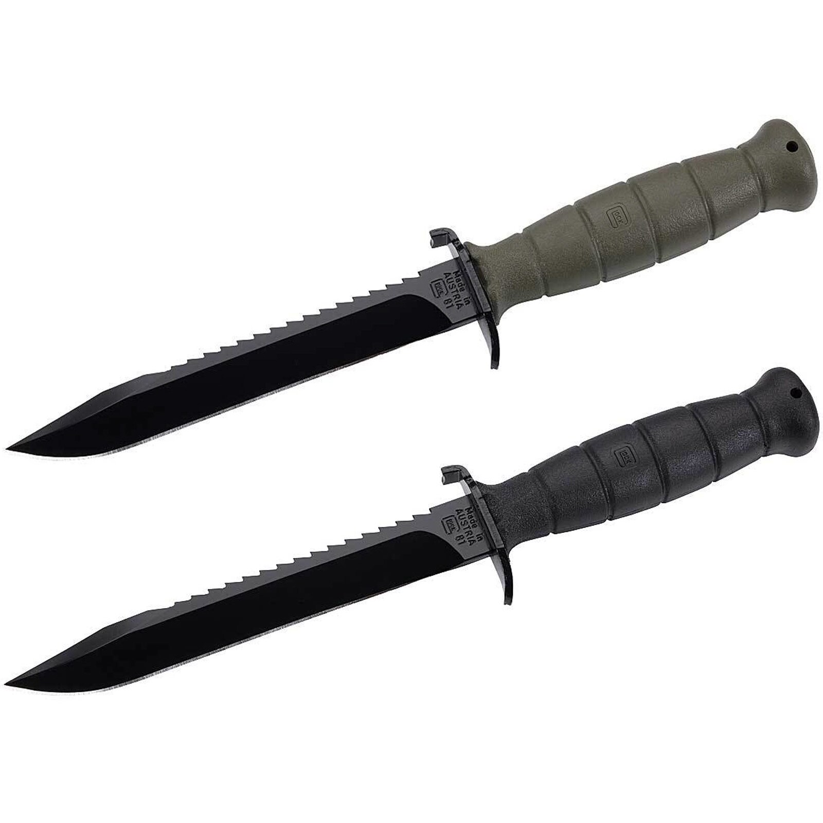 GLOCK FM81 Feldmesser Gürtelmesser Camping Outdoor Messer Angelmesser Federstahl Clip Farbe: Olivgrün