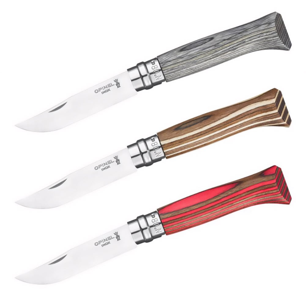 OPINEL Klappmesser No 8 Camping Messer Taschenmesser Birke Holz Inox Stahl Farbe: Birke grau 