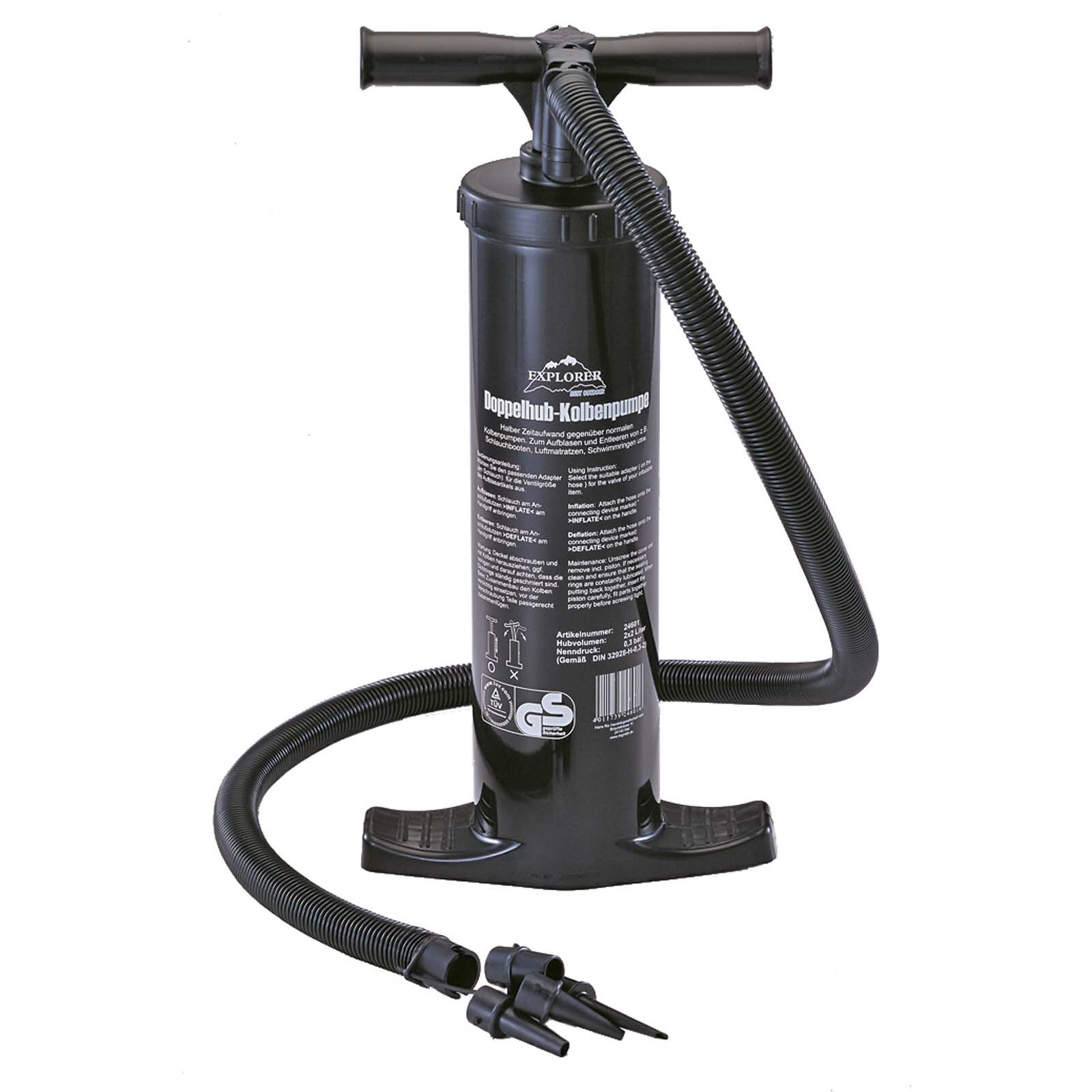 EXPLORER Standpumpe 2x2 L - Doppelhub Kolben Pumpe Camping Luft Bett Pool Boot 