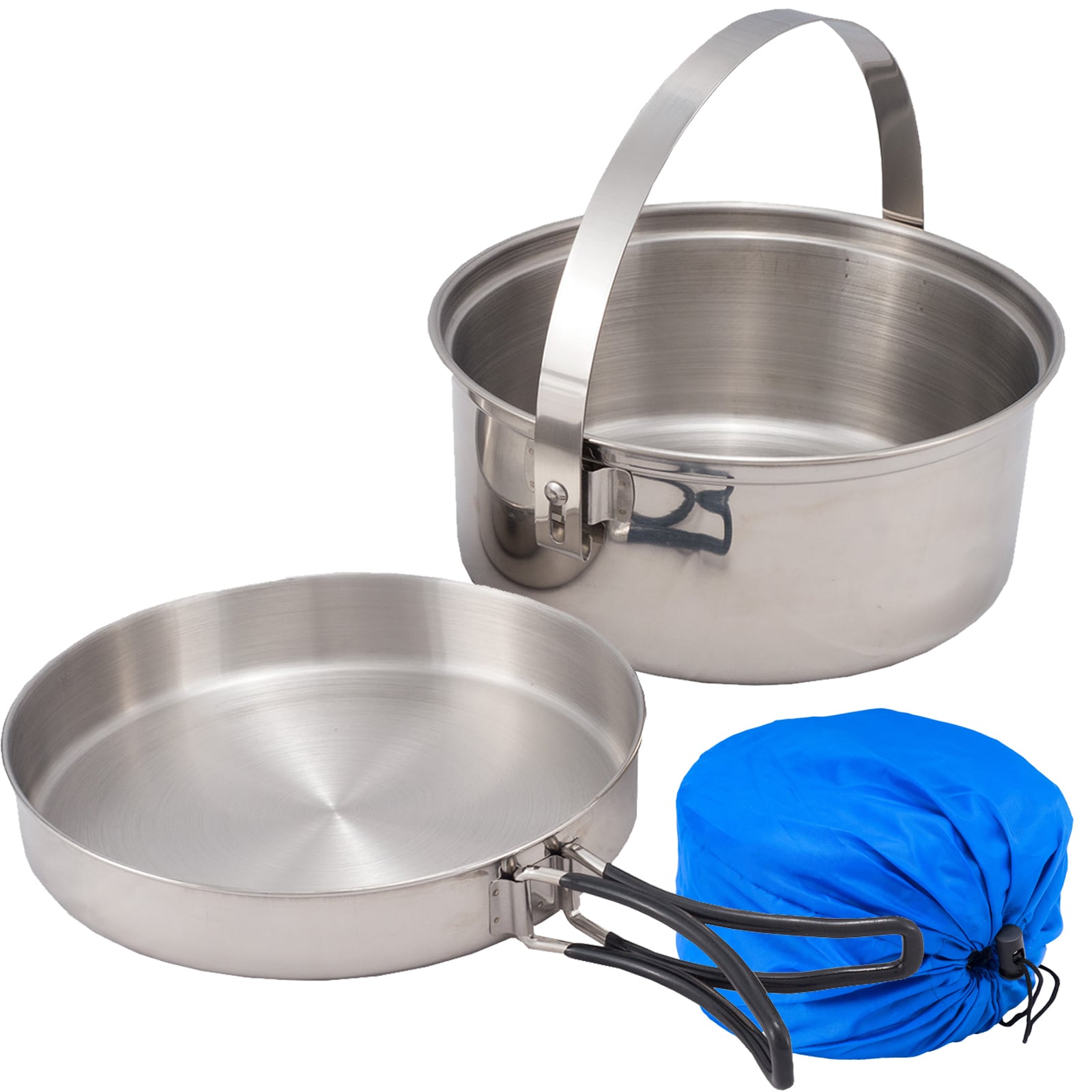 OUTDOOR Camping Kochgeschirr Set 2tlg. Edelstahl Topf Pfanne Geschirr stapelbar 