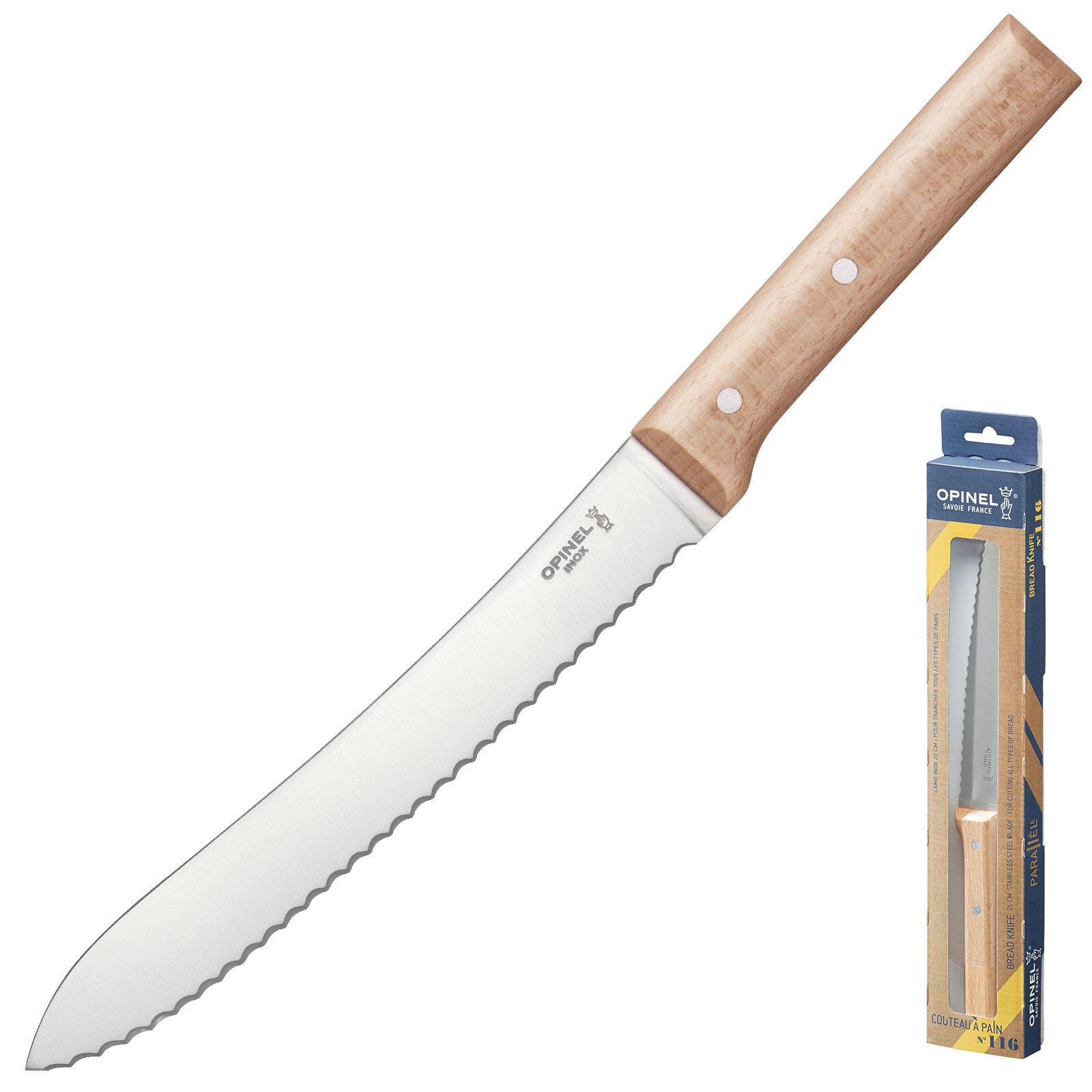Parallele Brotmesser - Wellenschliff Sägemesser Holzgriff Stahl 21 cm