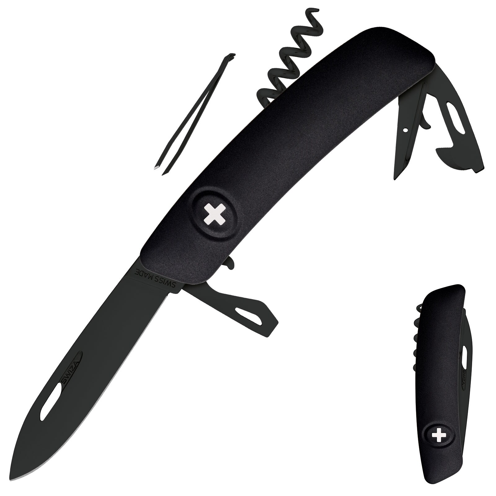 SWIZA Schweizer Messer D03 AllBlack - Taschenmesser Klappmesser 11 Funktionen