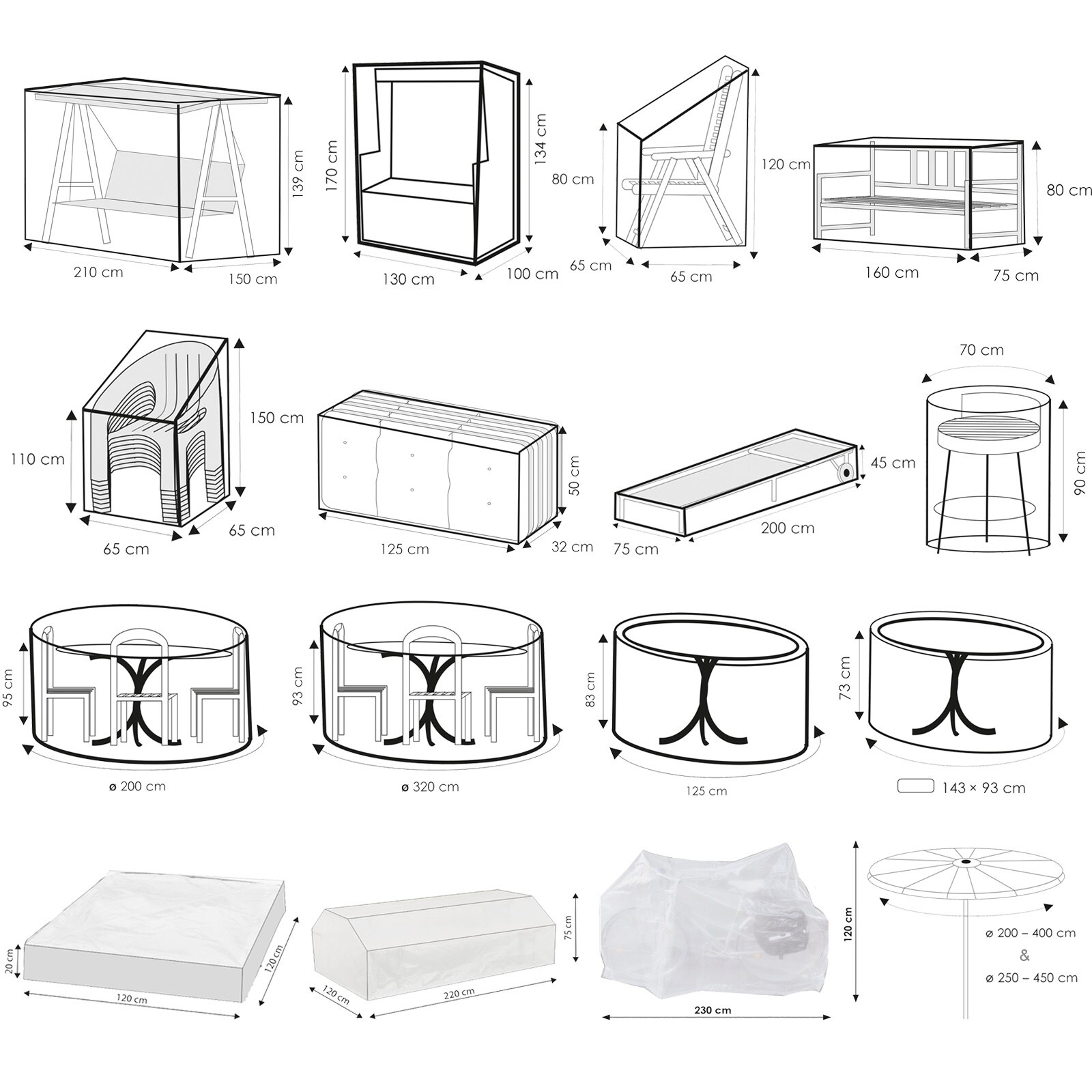 WEHNCKE Gartenm&ouml;bel Schutzh&uuml;lle H&uuml;lle Plane Abdeckung Abdeckplane transparent PE Variante: F&uuml;r Garten-Ampelschirm &Oslash;200-400 cm 