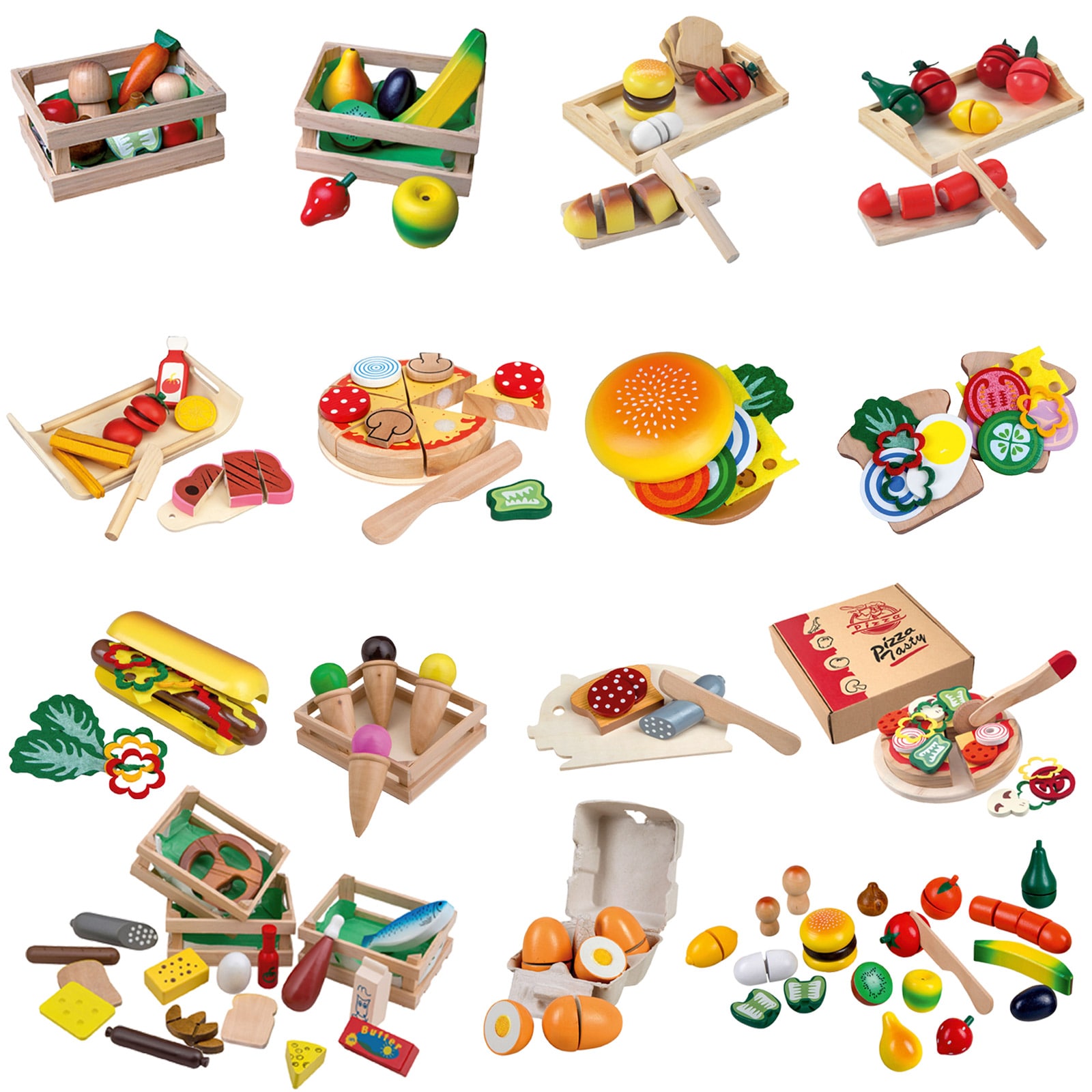 Lebensmittel Set Holz - Schneide Spielzeug Kinder Spiel K&uuml;che Kaufladen Zubeh&ouml;r Variante: Holzkorb mit Obst 