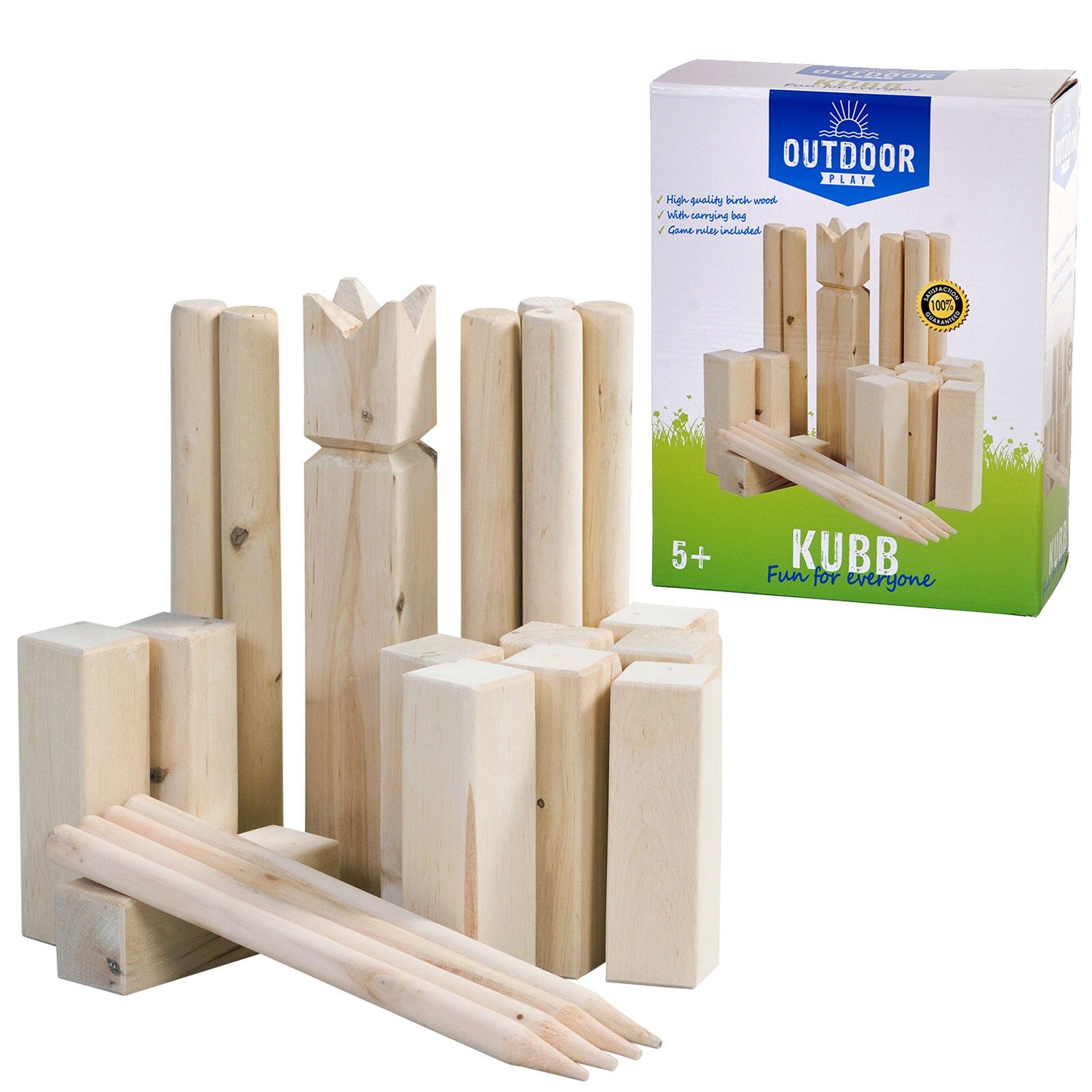 OUTDOOR Wikingerspiel Kubb XL Wurfspiel Rasen Kegelspiel Birke Holz Tasche 21tlg 
