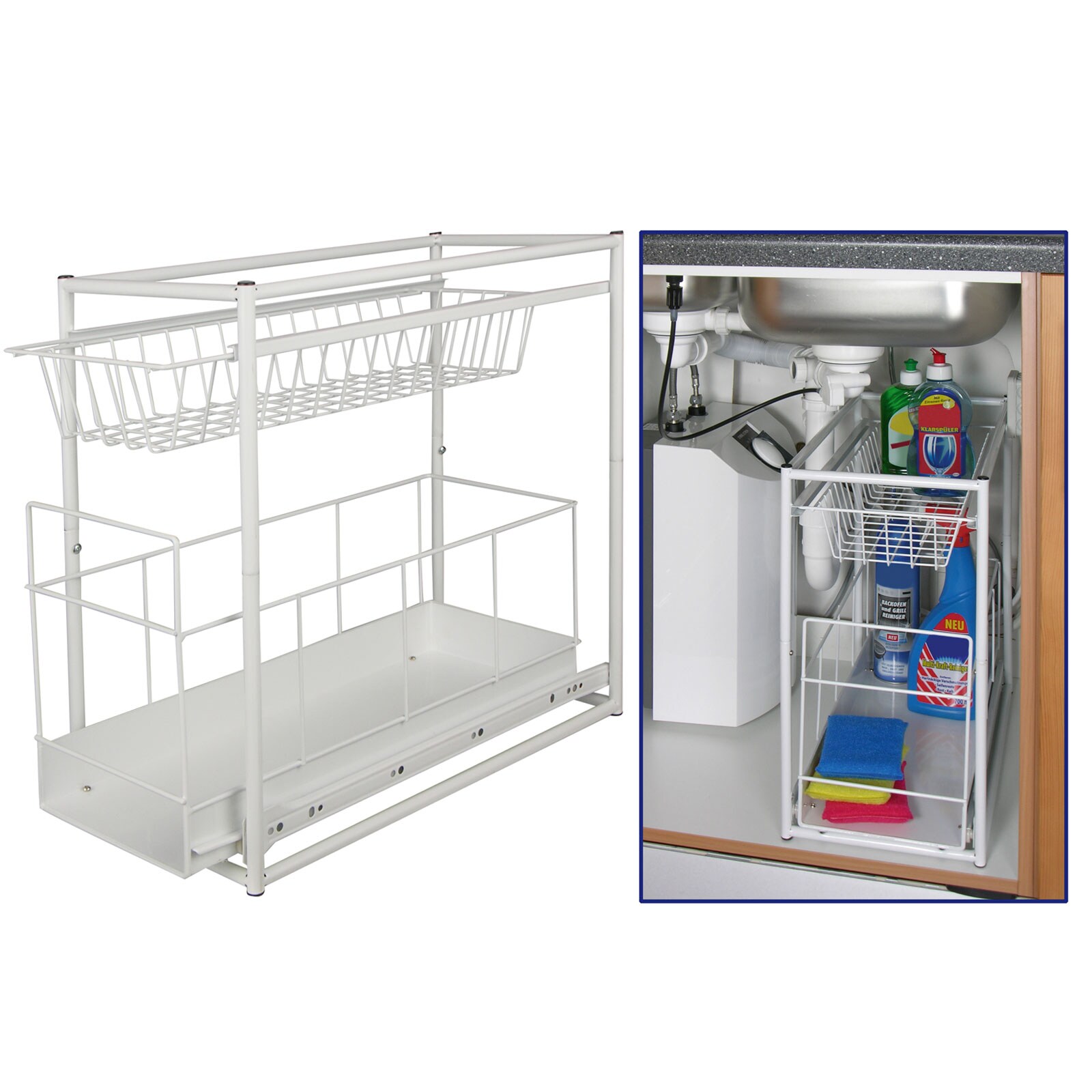 HI Teleskop Schublade K&uuml;chen Schrank Auszug Korb Einbauschublade Sp&uuml;lschrank 