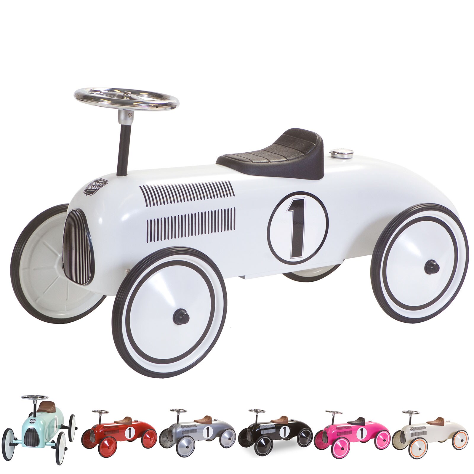 RETRO ROLLER Kinder Laufauto Rutschauto Baby Rutscher Auto Bobby Car Fahrzeug Farbe: Jean Silber 