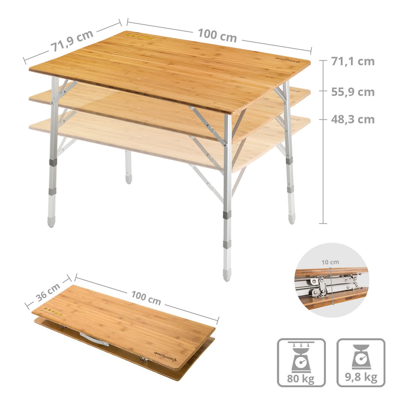KINGCAMP Bambus Camping Falt Tisch Garten Klapptisch Alu Holz 3Hhen  Verstellbar bei Marktkauf online bestellen