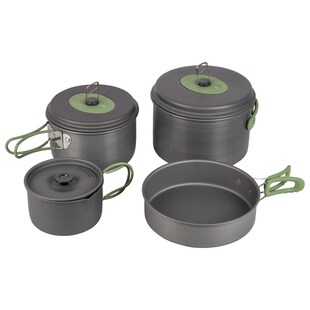 BO-CAMP Alu Kochset 4teilig Camping Koch Geschirr Topf Antihaft Pfanne Stapelbar 