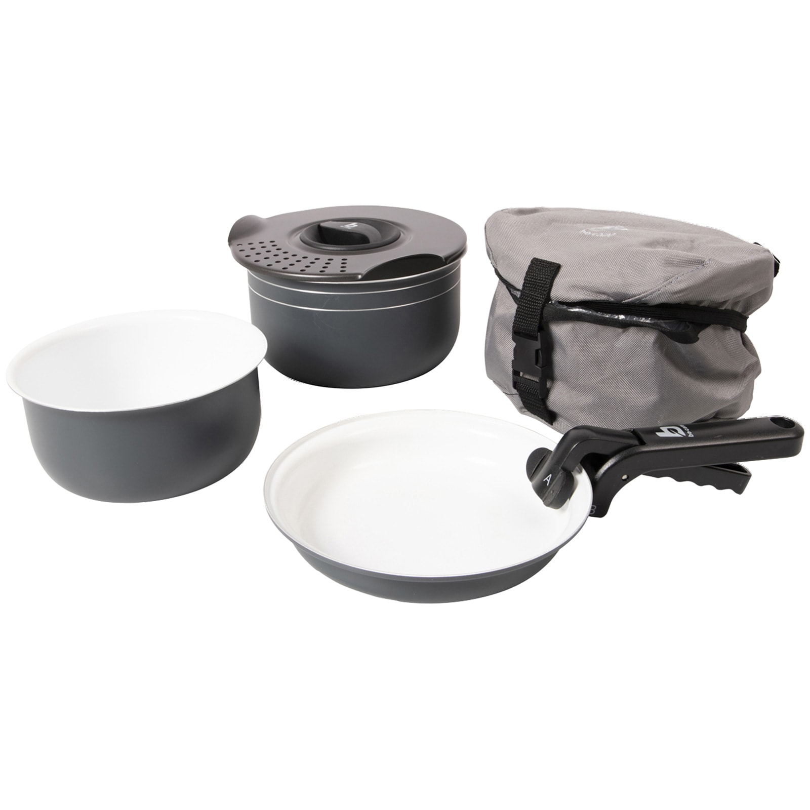 BO-CAMP Keramik Kochset 5-teilig Alu Camping Koch Geschirr Topf Antihaft Pfanne 