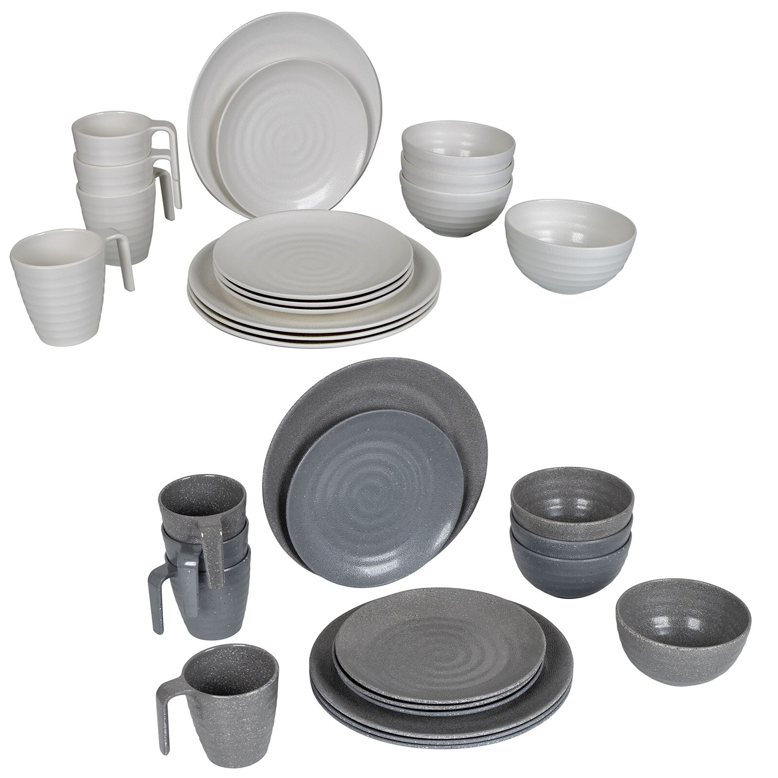 BO-CAMP Melamin Geschirr Set 16tlg - Camping Essgeschirr Reise Picknick Teller Farbe: Grau 