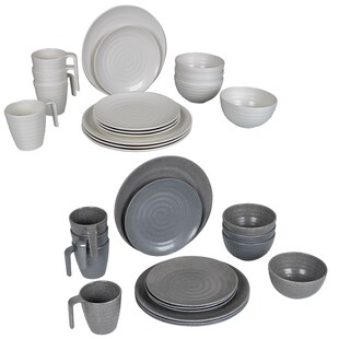 BO-CAMP Melamin Geschirr Set 16tlg - Camping Essgeschirr Reise Picknick Teller Farbe: Grau 