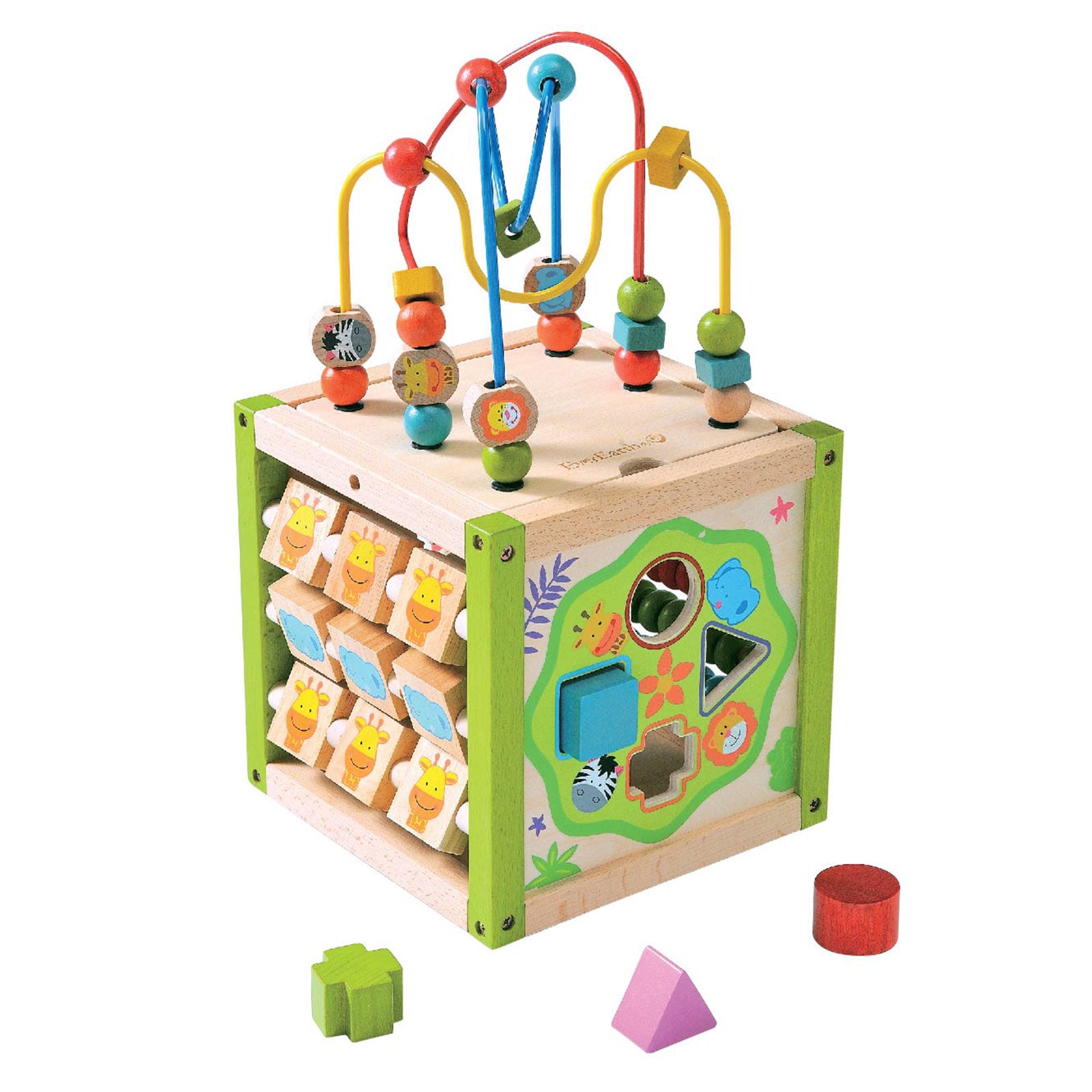 EVEREARTH Motorik W&uuml;rfel Schleife Sortier Spiel Steck Box Lern Spielzeug Holz 