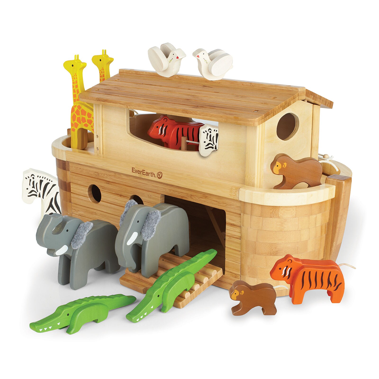 EVEREARTH Arche Noah Gro&szlig; Spiel Figuren Tiere Kinder Motorik Lern Spielzeug Holz 