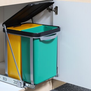 HI Teleskop Doppel Müll Eimer Duo Küchen Schrank Einbau Auszug Abfall Trenner 