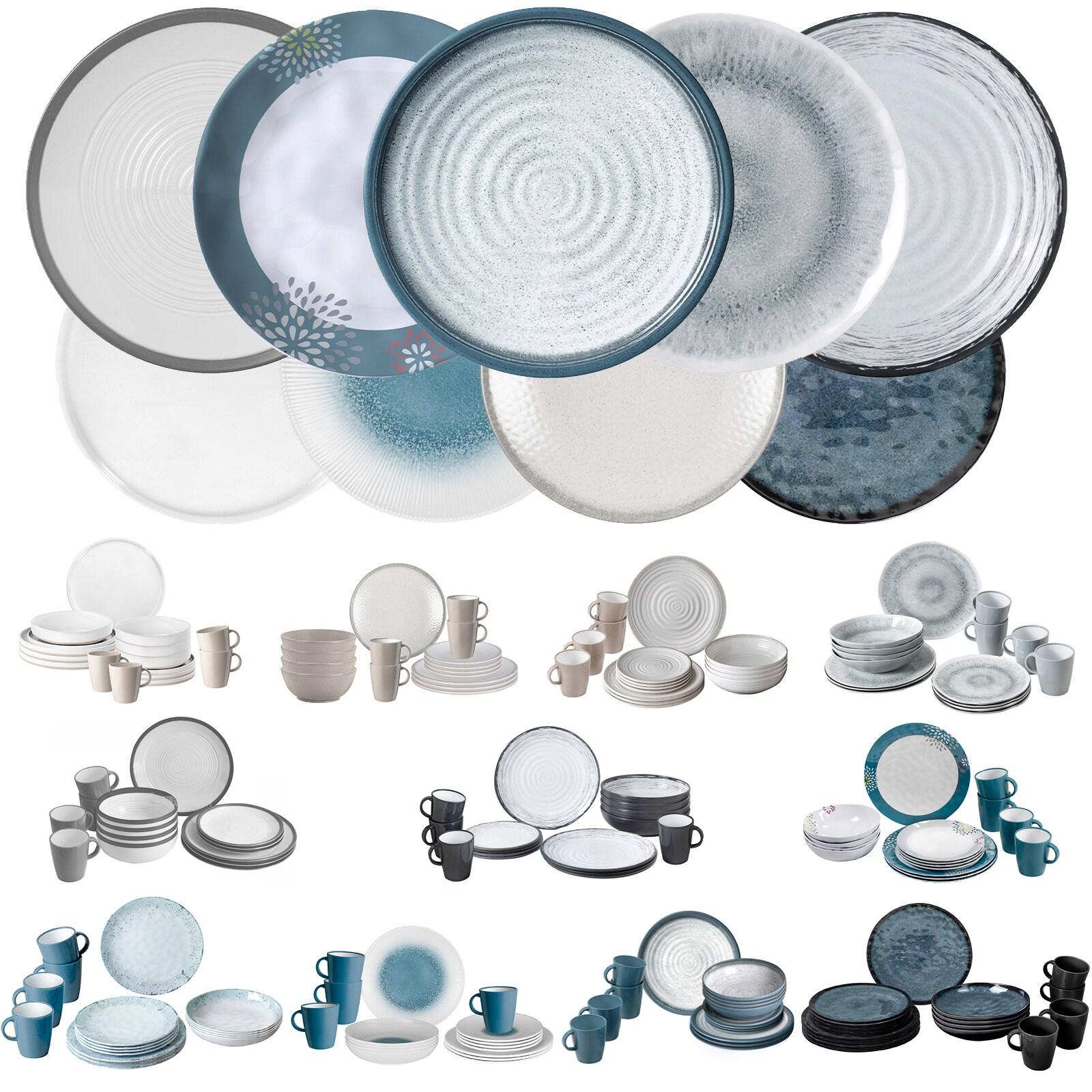 Melamin Ess Geschirr Set Lunch Box 16-teilig Camping Reise Teller Becher Variante: Stonetouch Venetian