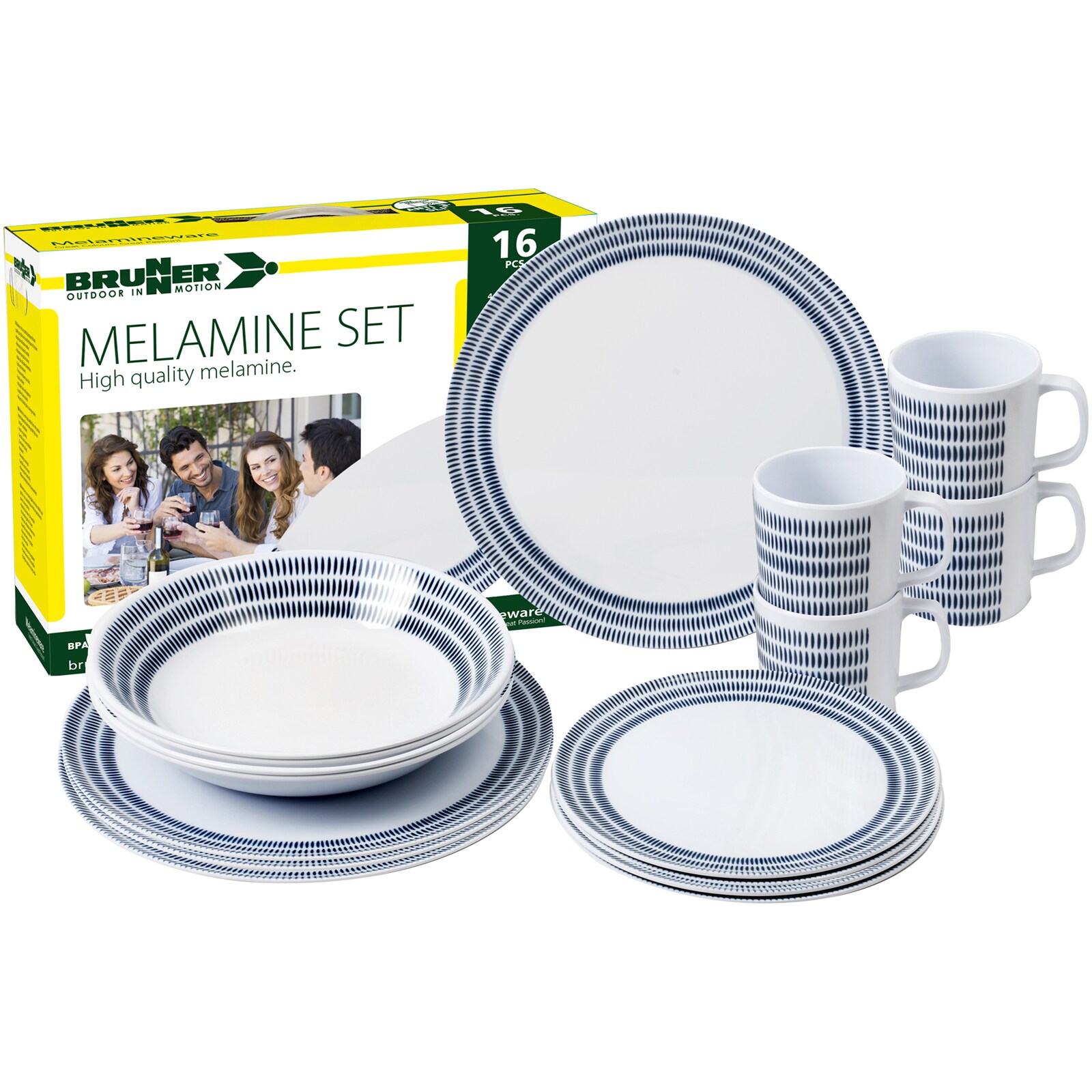 Melamin Ess Geschirr Set Bluebay 16-teilig Camping Reise Teller Becher