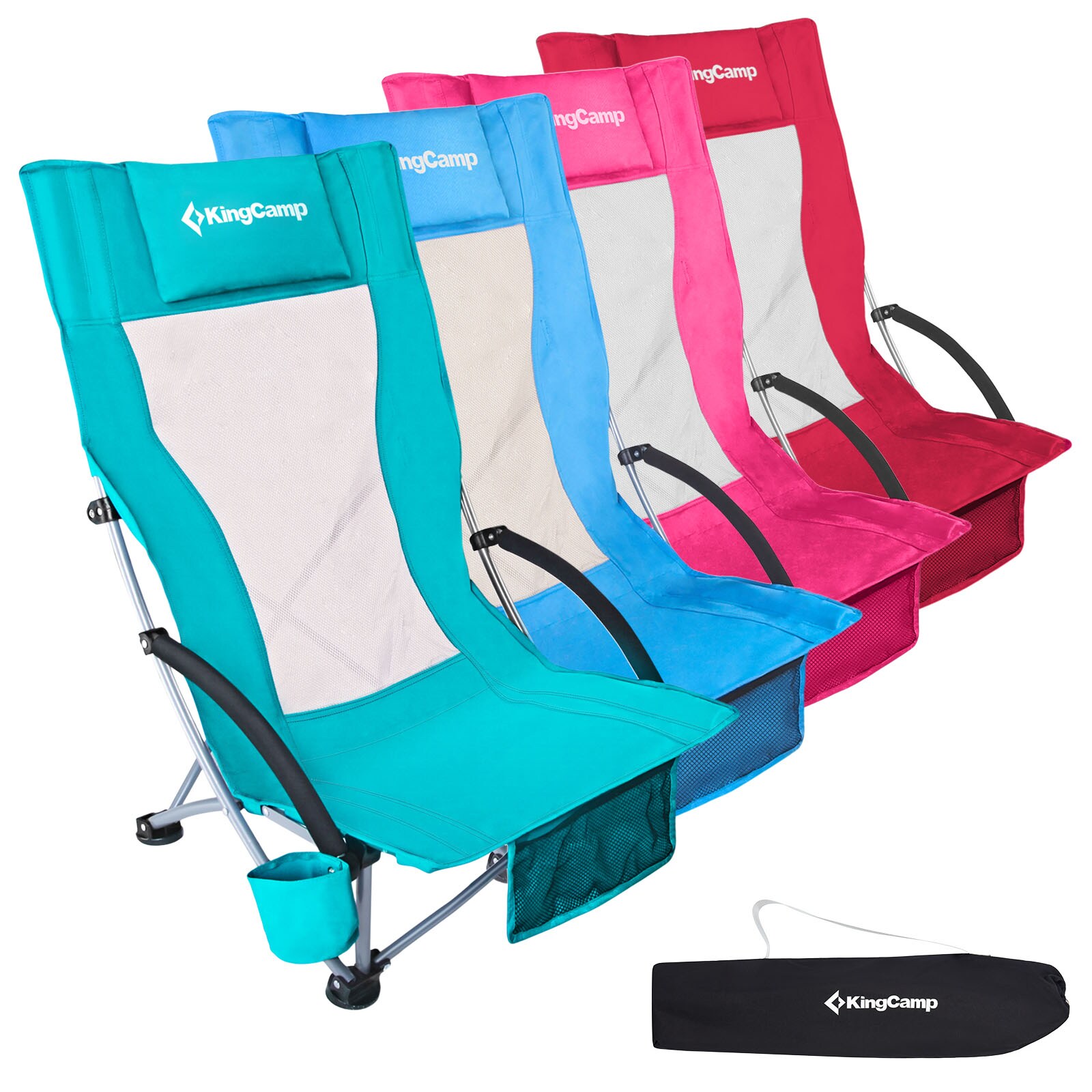 KINGCAMP Strand Liege Stuhl Hoch Lehne Camping Klapp Falt Sessel Niedrig  Farbe: cyan