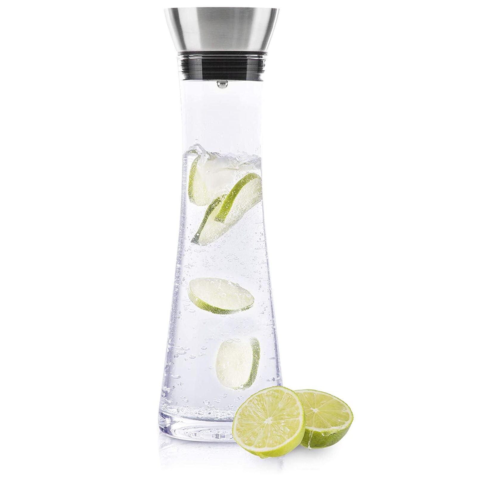 HI Glas Karaffe Wasser Fr&uuml;chte Sieb Kippdeckel Automatik Verschluss Edelstahl 