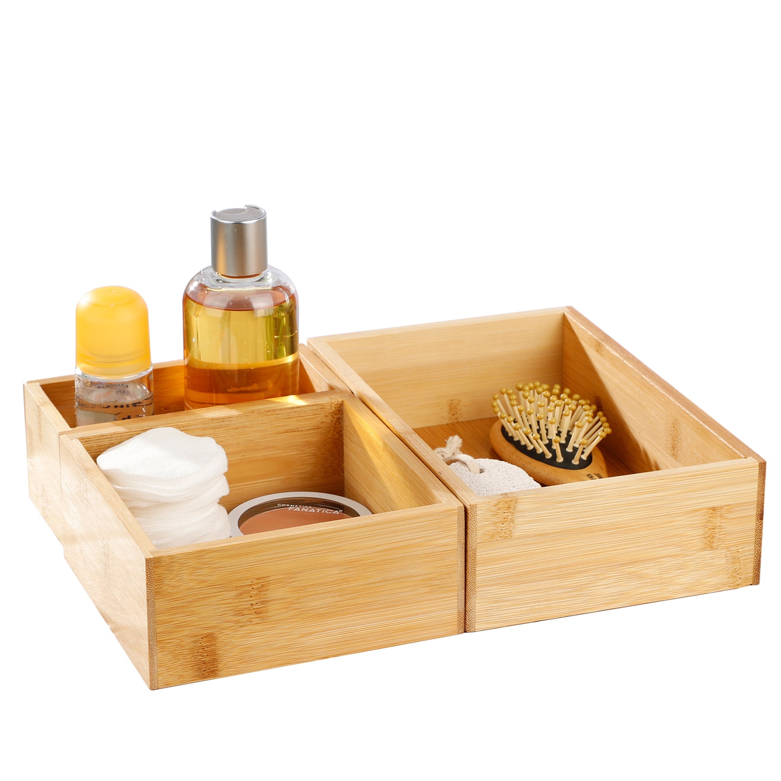 HI Set Ordnungsbox Aufbewahrungsbox Box Kiste Offen Bad Stapelbar Bambus Holz 