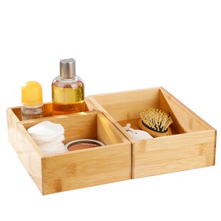 HI Set Ordnungsbox Aufbewahrungsbox Box Kiste Offen Bad Stapelbar Bambus Holz 