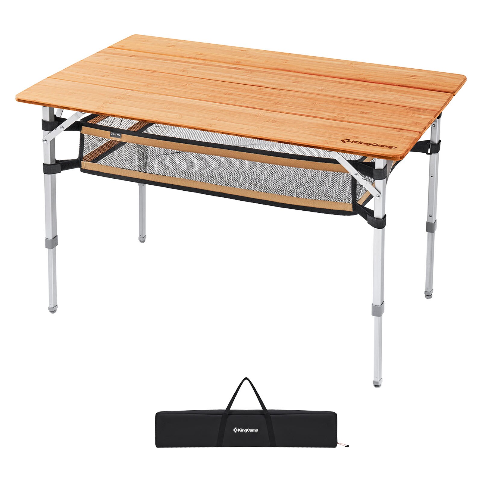 KINGCAMP Bambus Falt Tisch Camping Klapptisch Garten Alu Holz 3Höhen Verstellbar