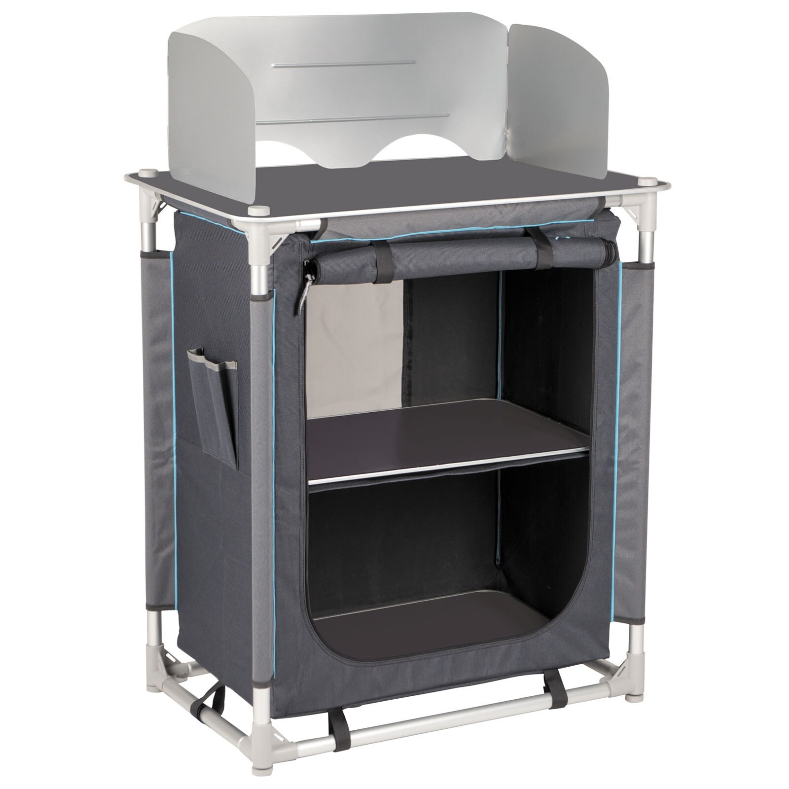 BO-CAMP Camping Reise K&uuml;che Moraine K&uuml;chen Box Falt Schrank Tisch Windschutz Alu 