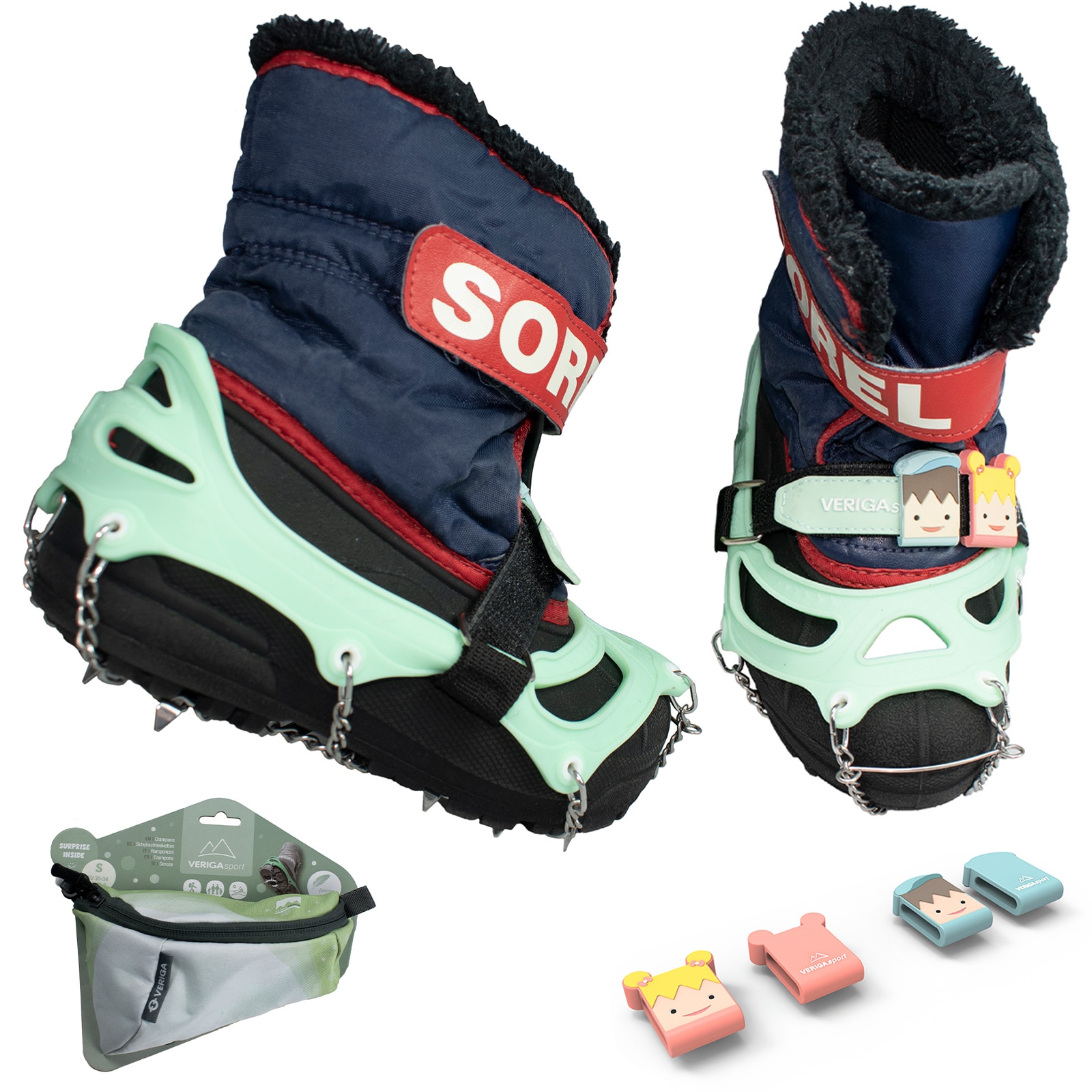 VERIGA Family Track Kids Schuhkrallen Eis Krallen Schuh Spikes Schnee Steigeisen Gr&ouml;&szlig;e: S (30-34) 