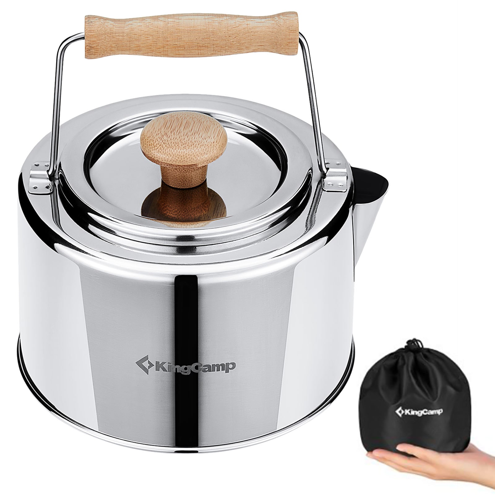 KINGCAMP Teekessel 1,2L Camping Kessel Teekanne Wasserkessel Tee Sieb Pot Stahl 