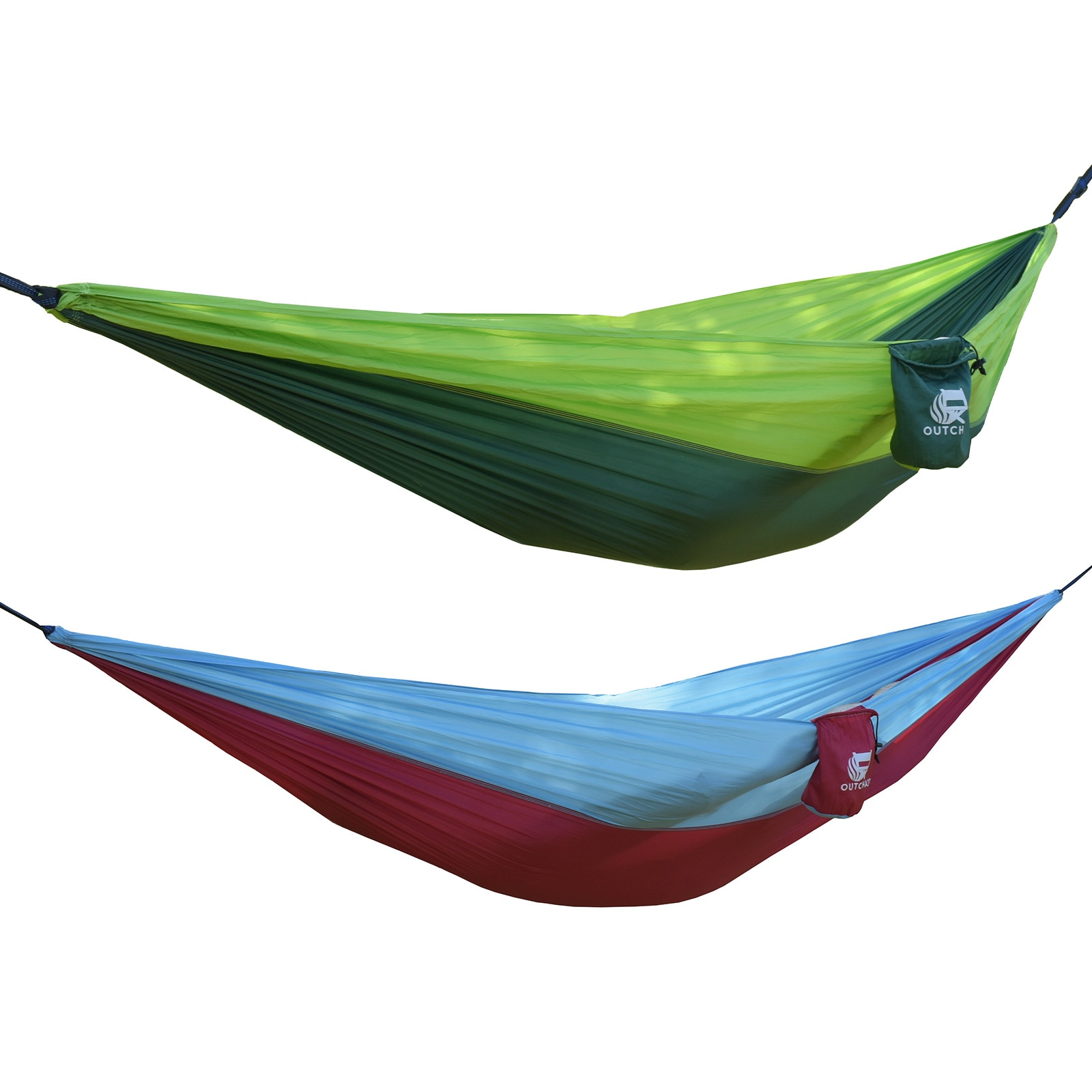 OUTCHAIR Mini Reise H&auml;ngematte Hang Out Camping Wetterfest Nylon XL 780 g Leicht Farbe: Gr&uuml;n/dunkelgr&uuml;n 