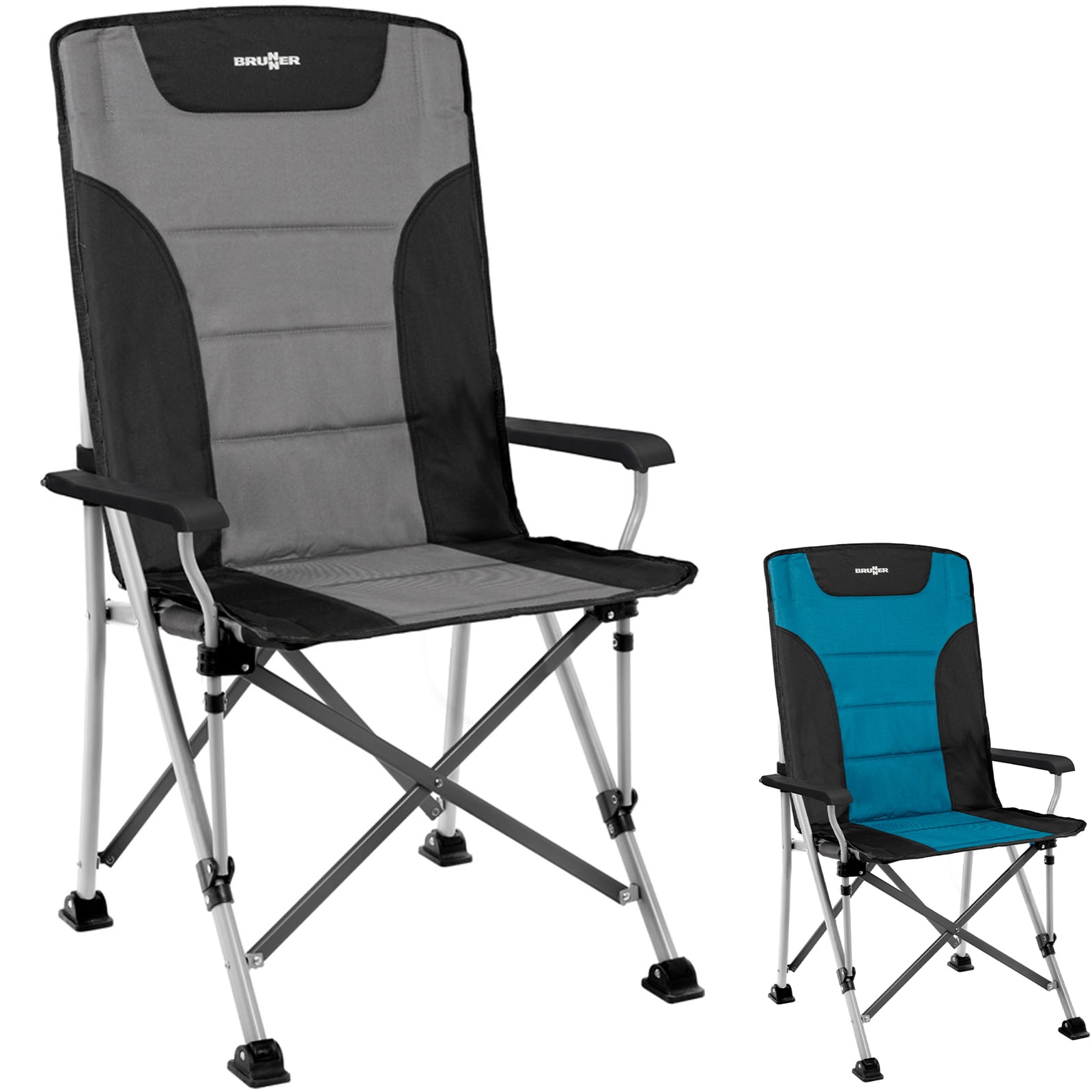 BRUNNER Campingstuhl Hochlehner Raptor High Back Klappstuhl Verstellbar 120 kg Farbe: Schwarz/Grau 