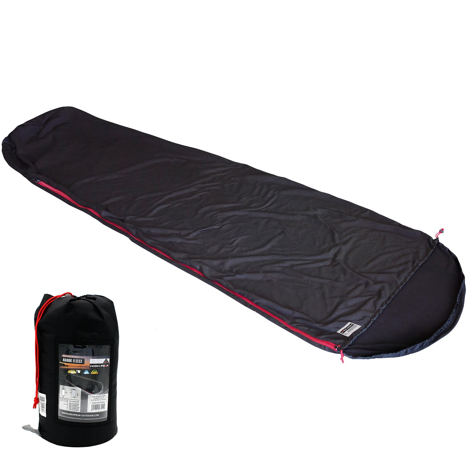 HIGH PEAK Schlafsack Inlett Nanuk Mumie Fleece H&uuml;tten Sommer Schlafsack Camping 