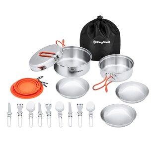 KINGCAMP Camping Kochset Adventurer II Pro Koch Geschirr Set Stahl Topf Pfanne 